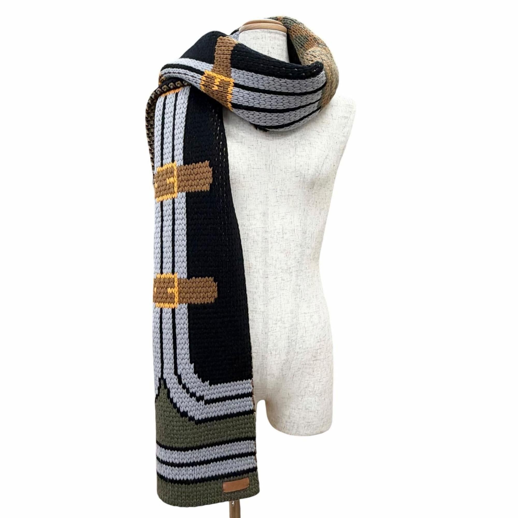 Hermes HERMES H521729S Grande Tenue 100% Cashmere Long Stole/Scarf with Logo Leather Patch - Black, Khaki, Gray Made in England Authentic Women's Size ONE SIZE - 3 Thumbnail
