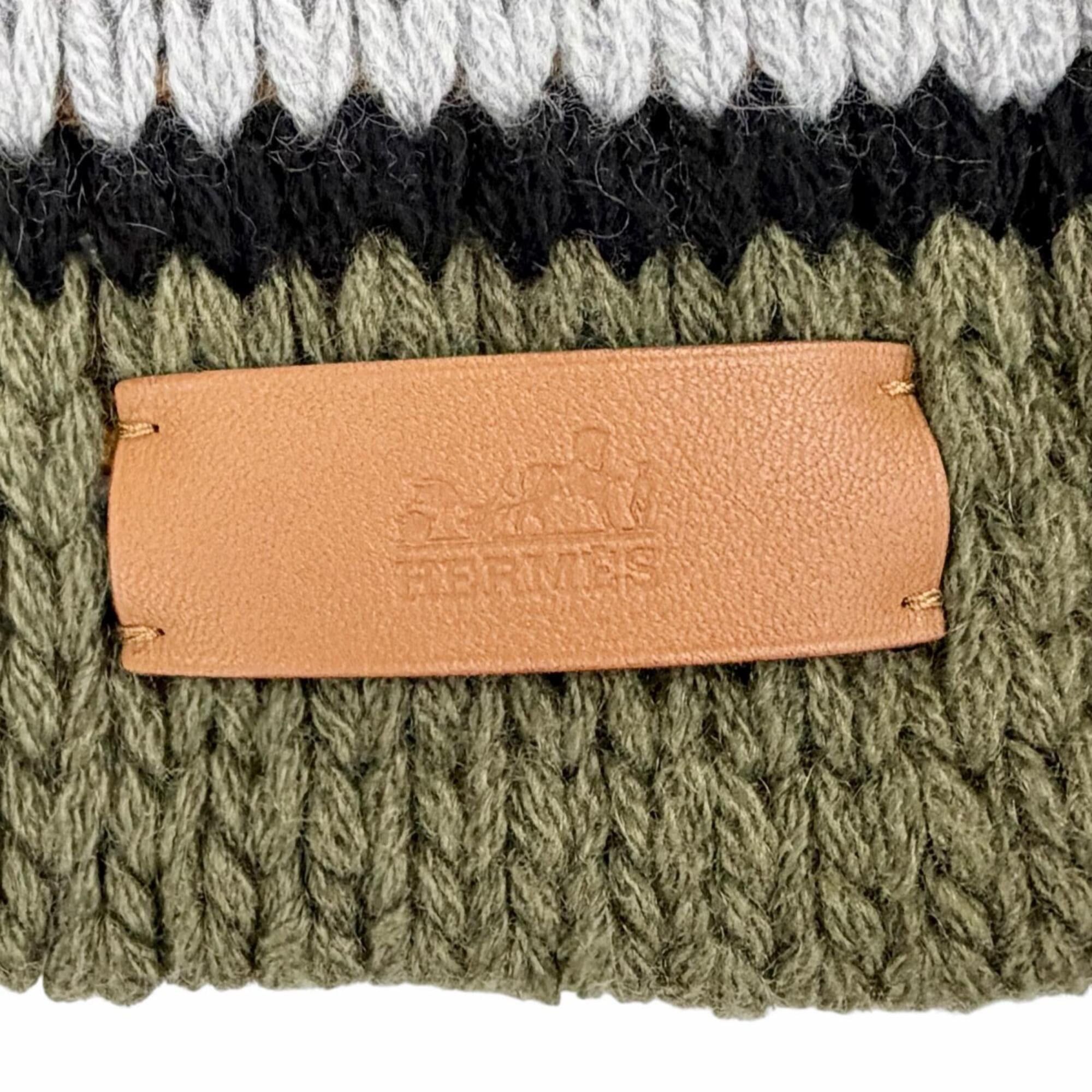 Hermes HERMES H521729S Grande Tenue 100% Cashmere Long Stole/Scarf with Logo Leather Patch - Black, Khaki, Gray Made in England Authentic Women's Size ONE SIZE - 5 Thumbnail