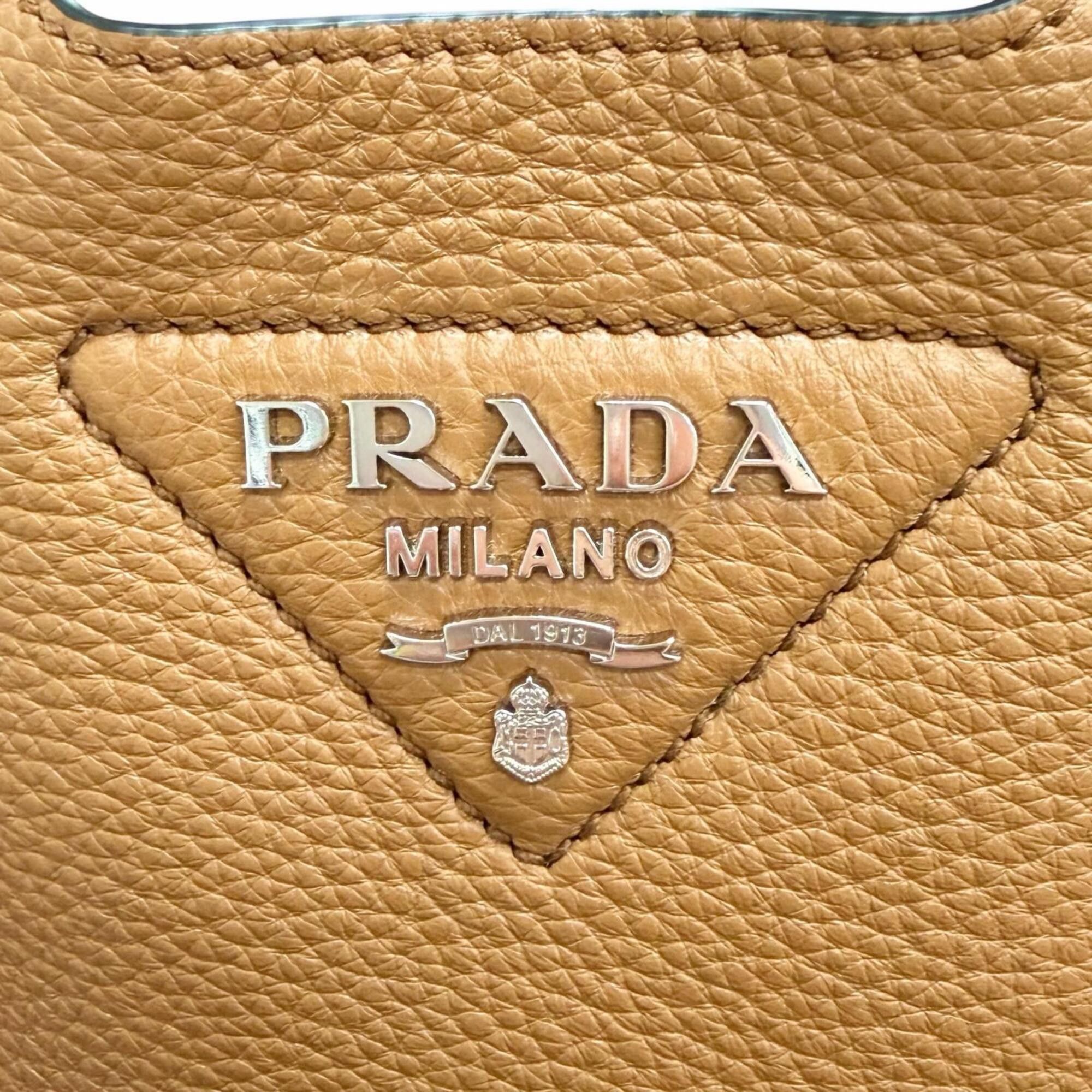 Prada PRADA 1BA349 Mini Handbag, Leather, Metal Lettering Logo, Caramel Brown, Made in Italy, Women's, Very Popular, Highly Recommended ◎ Size ONE SIZE - 8 Thumbnail