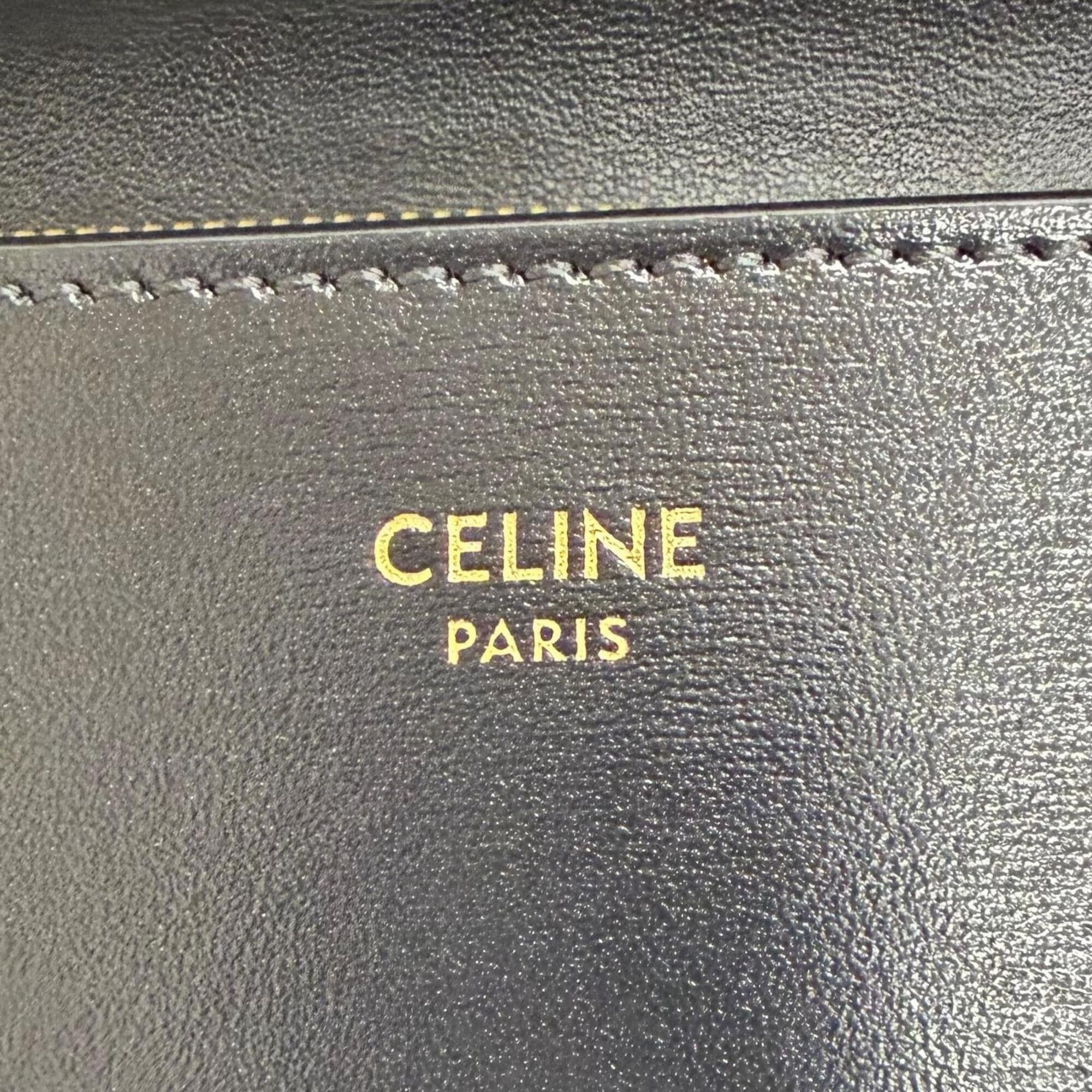 Celine CELINE 10E313DPV Shiny Calfskin Triomphe Flap Large Wallet, Bi-fold Long Black with Gold Hardware, Made in Italy, Women's, Comes Box and Dust Bag. Size ONE SIZE - 8 Thumbnail