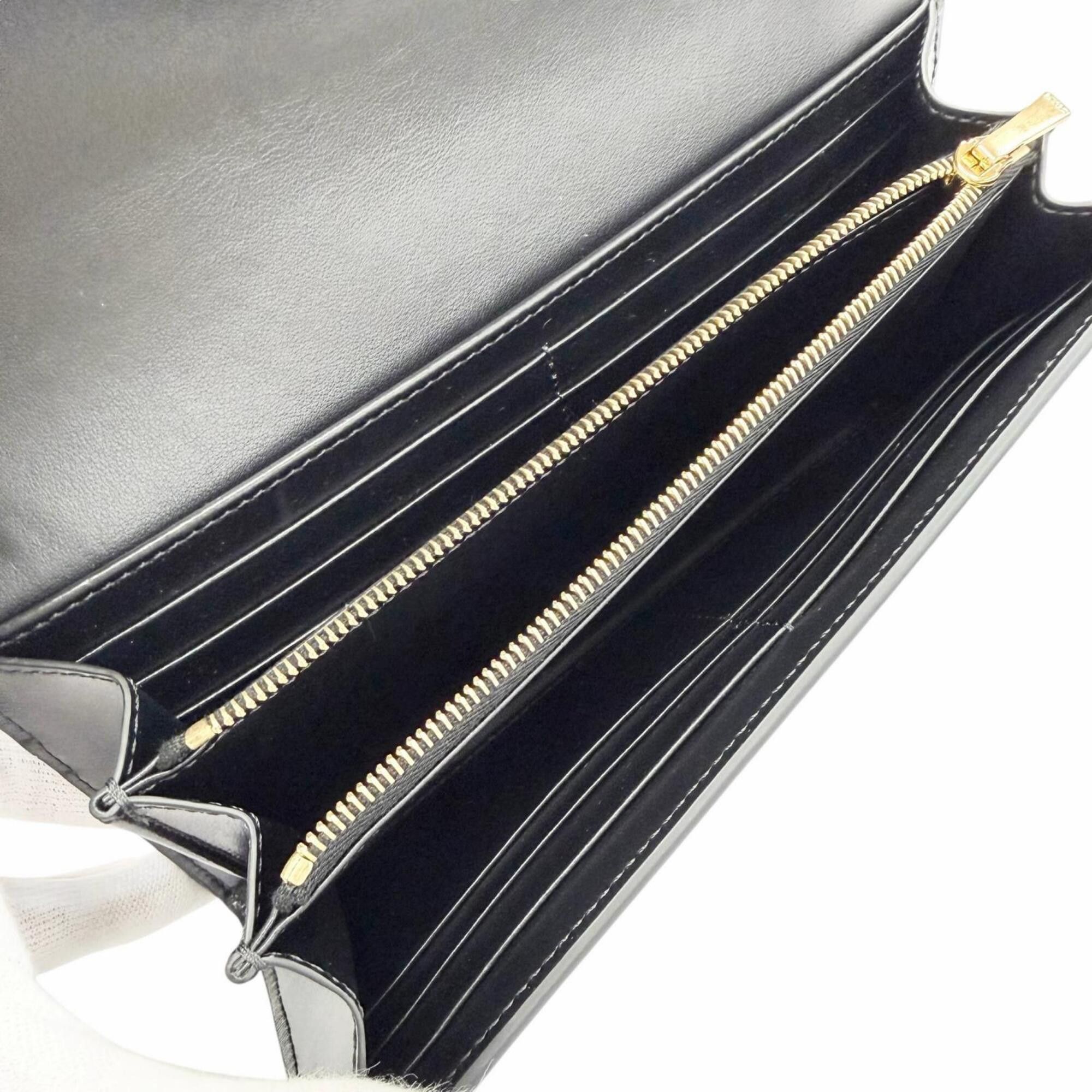 Celine CELINE 10E313DPV Shiny Calfskin Triomphe Flap Large Wallet, Bi-fold Long Black with Gold Hardware, Made in Italy, Women's, Comes Box and Dust Bag. Size ONE SIZE - 6 Thumbnail