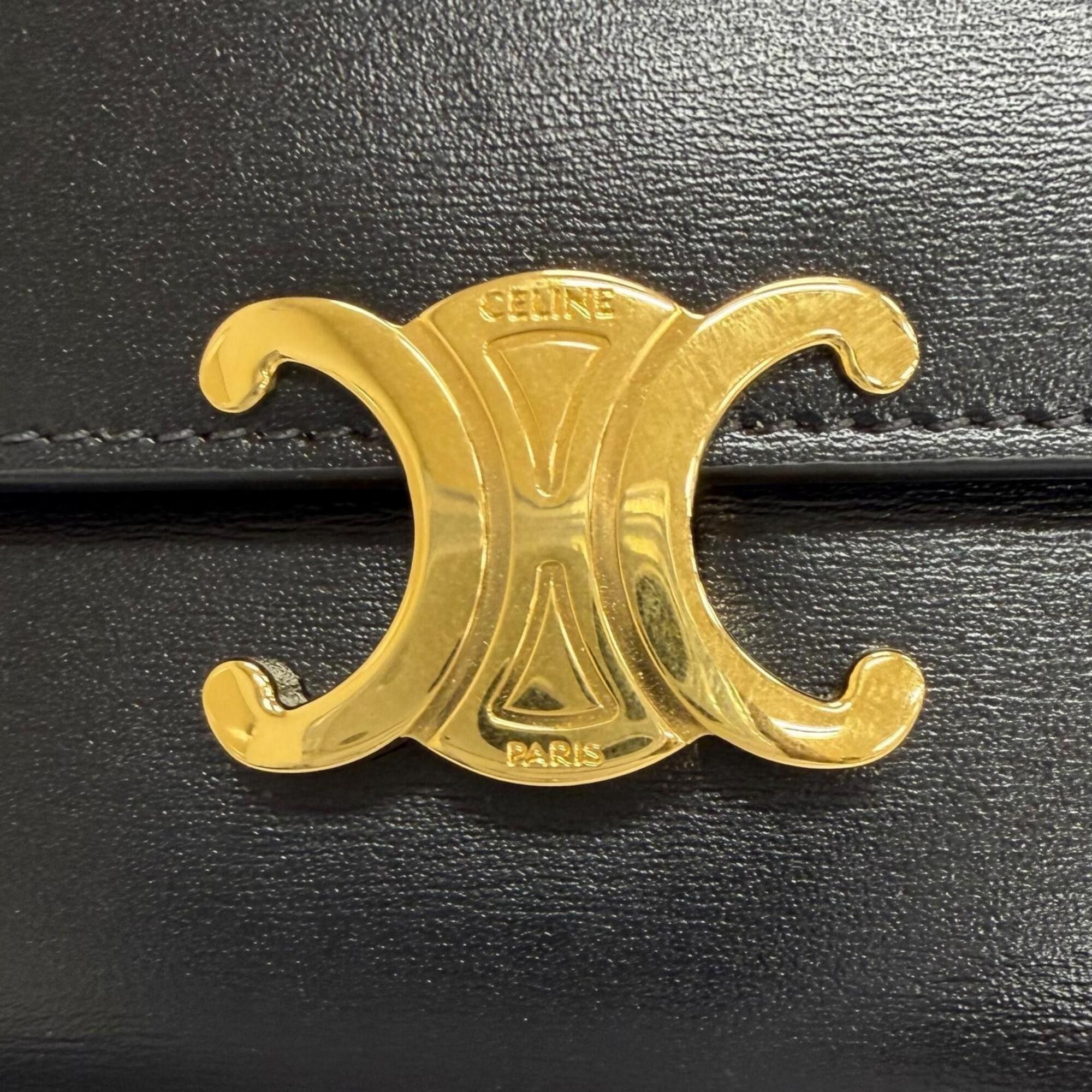 Celine CELINE 10E313DPV Shiny Calfskin Triomphe Flap Large Wallet, Bi-fold Long Black with Gold Hardware, Made in Italy, Women's, Comes Box and Dust Bag. Size ONE SIZE - 7 Thumbnail