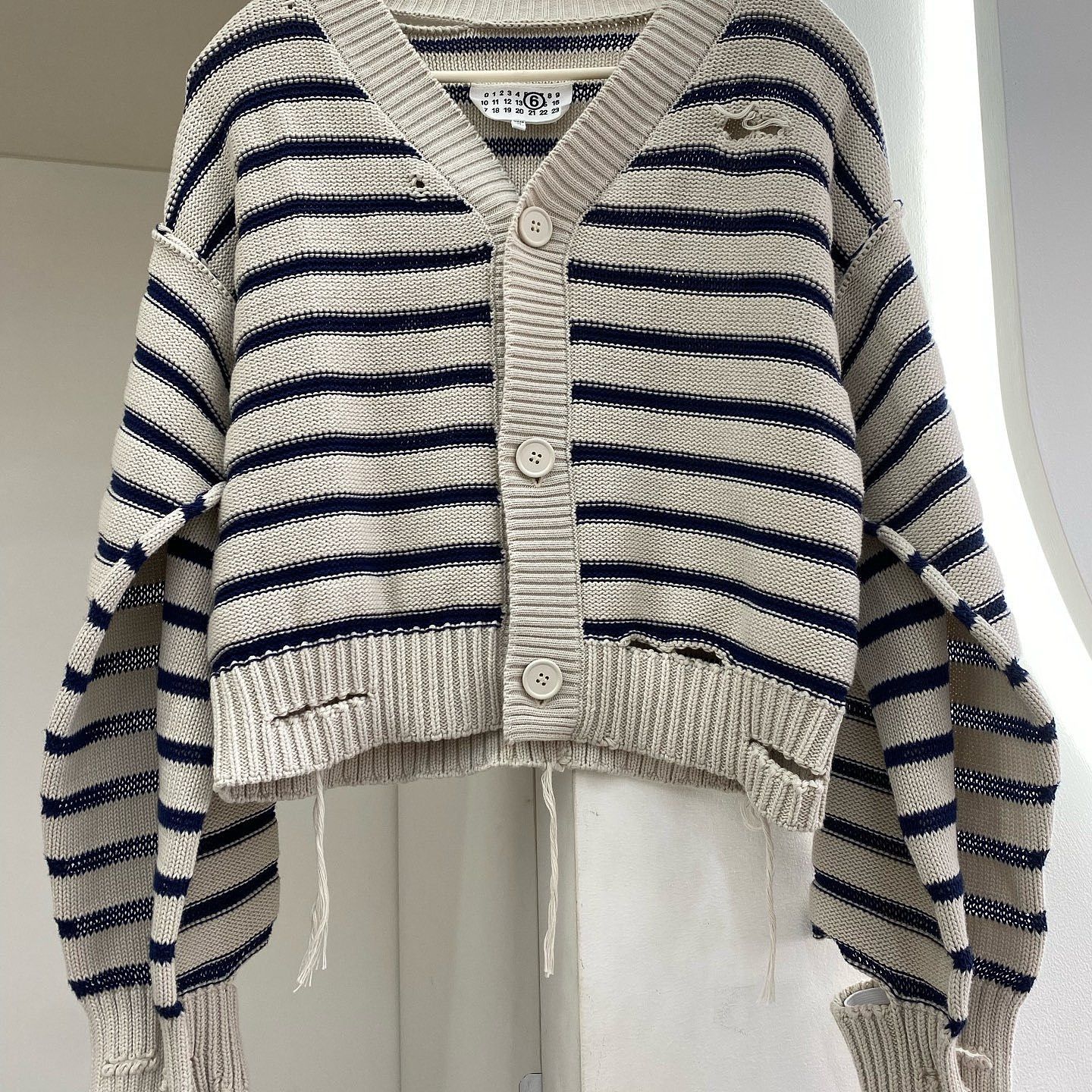 MM6 MM6 Maison Margiela Distressed Striped Cardigan Size S Size S / US 4 / IT 40 - 5 Thumbnail