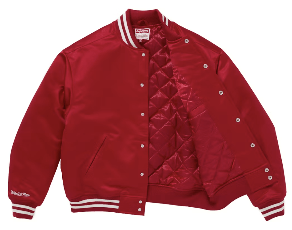 Supreme Mitchell & Ness Satin Varsity Jacket (FW24) Red Size US L / EU 52-54 / 3 - 3 Thumbnail