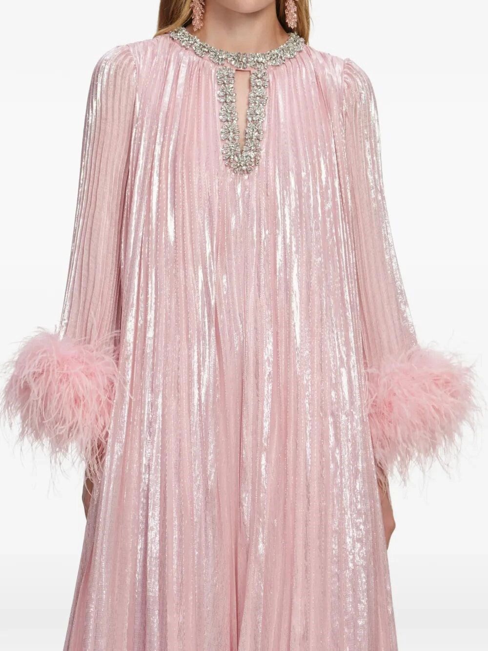 Self-Portrait Metallic Chiffon Feather Midi Dress Size XS / US 0-2 / IT 36-38 - 4 Thumbnail