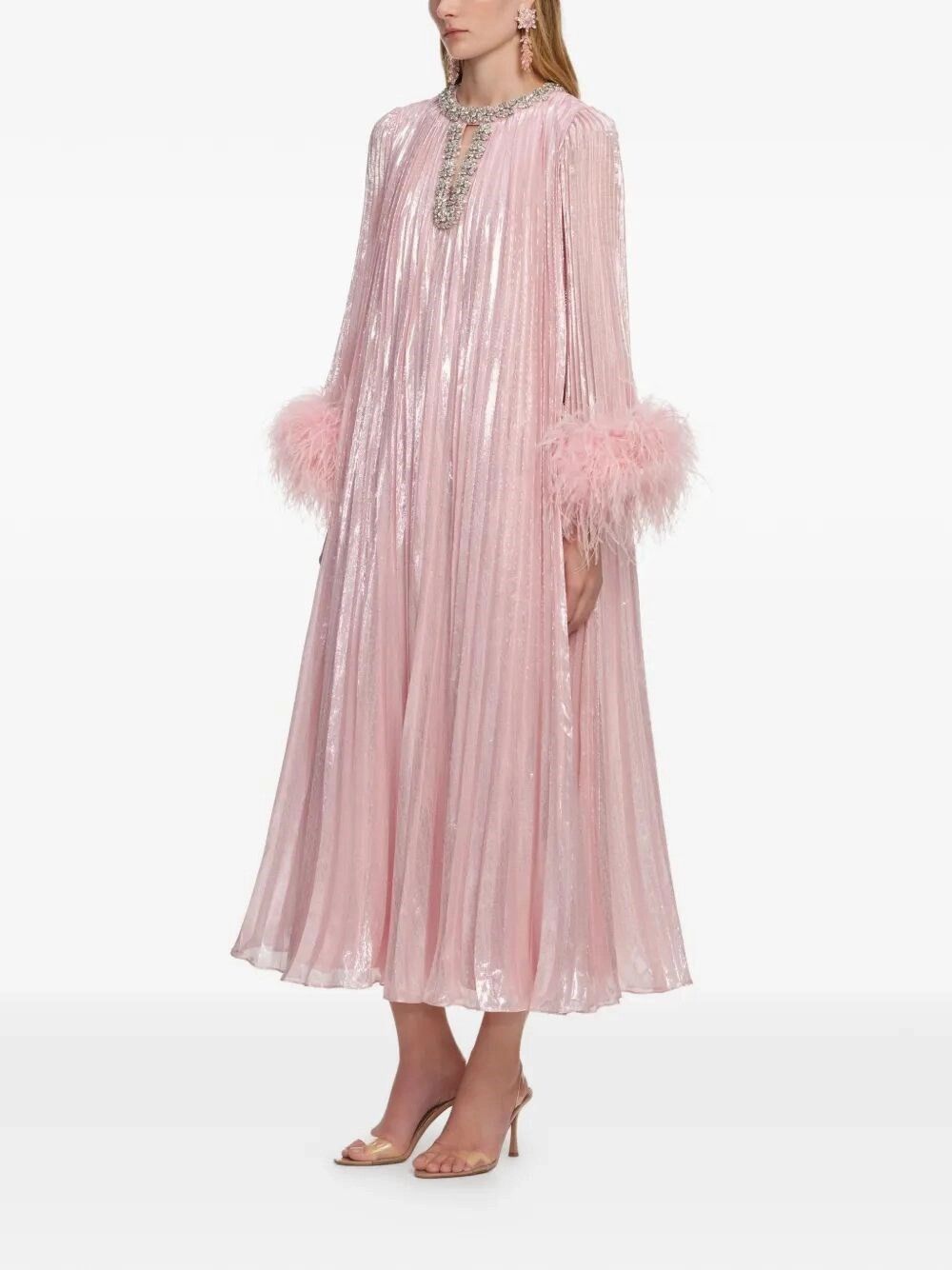 Self-Portrait Metallic Chiffon Feather Midi Dress Size XS / US 0-2 / IT 36-38 - 2 Thumbnail