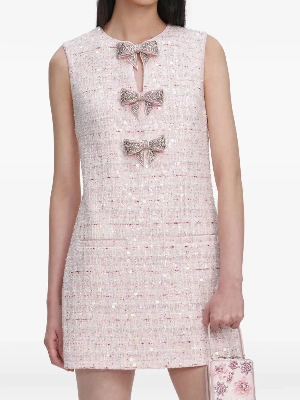 Self-Portrait Sequin Boucle Bow Mini Dress Size M / US 6-8 / IT 42-44 - 5 Thumbnail