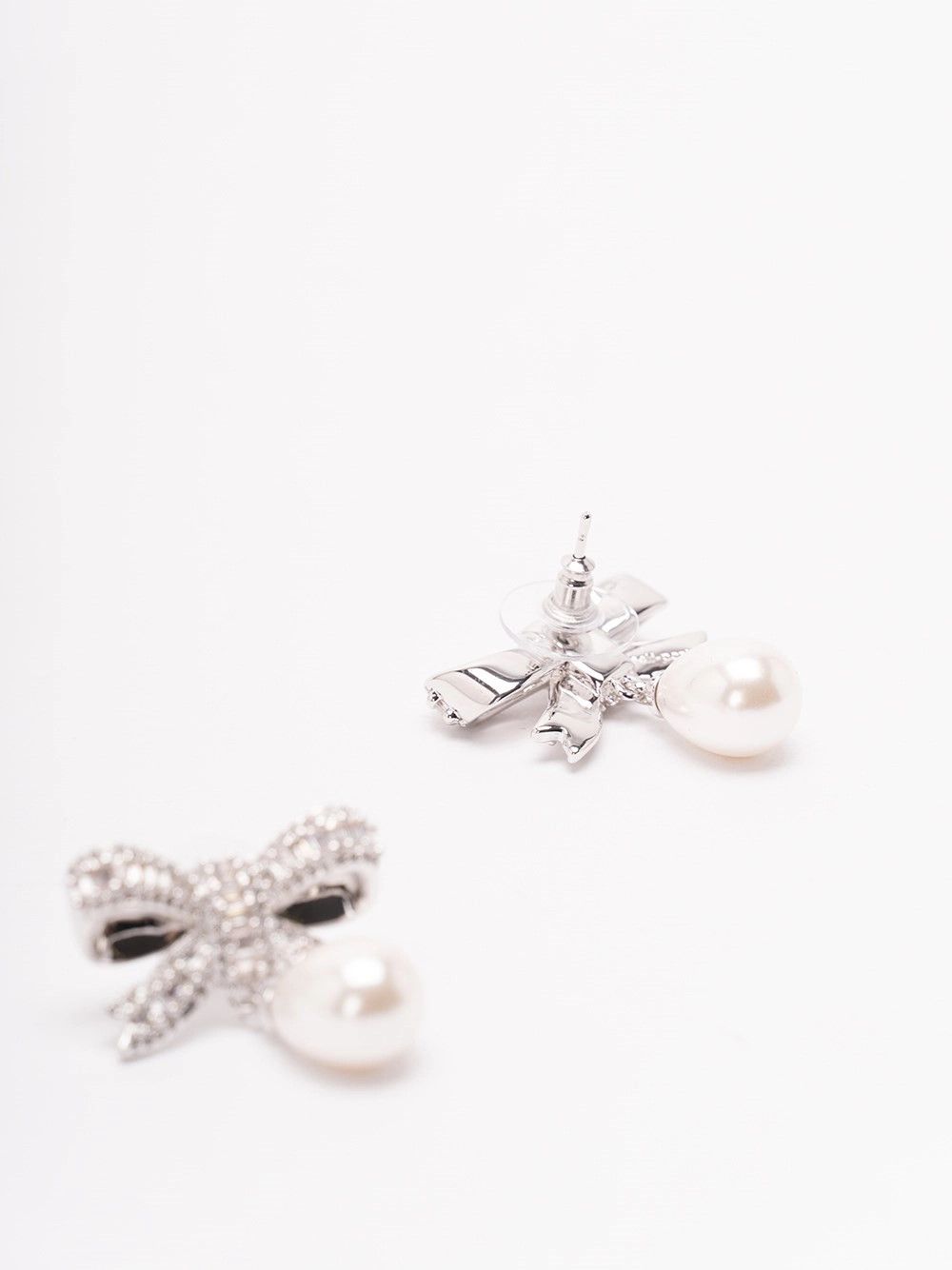 Self-Portrait Crystal Bow Pearl Droplet Earrings Size ONE SIZE - 2 Thumbnail