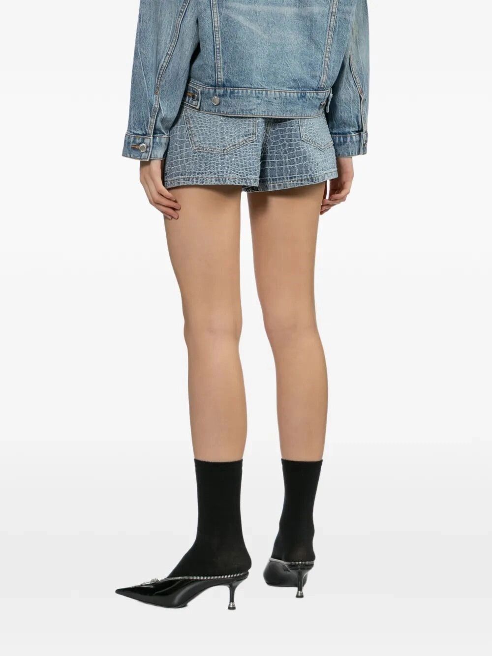 Self-Portrait Croc Effect Denim Shorts Size 27" / US 4 / IT 40 - 4 Thumbnail