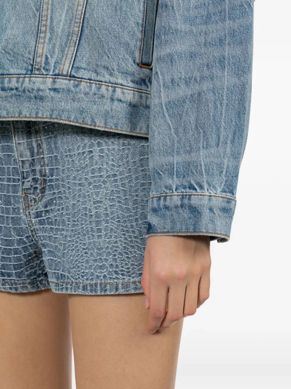 Self-Portrait Croc Effect Denim Shorts Size 27" / US 4 / IT 40 - 3 Thumbnail
