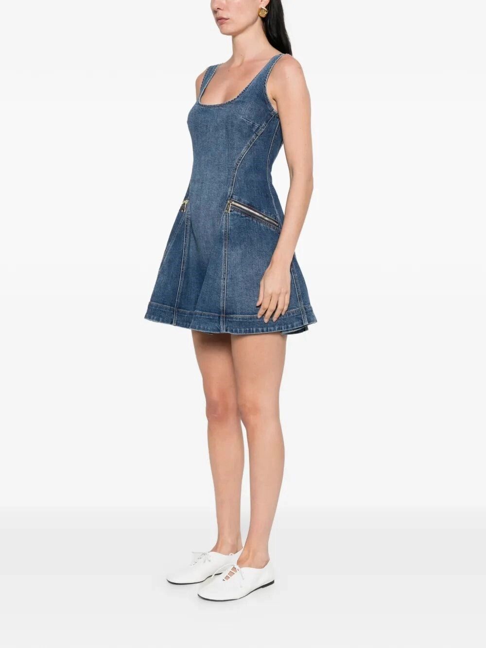 Self-Portrait Denim Flared Mini Dress Size M / US 6-8 / IT 42-44 - 4 Thumbnail