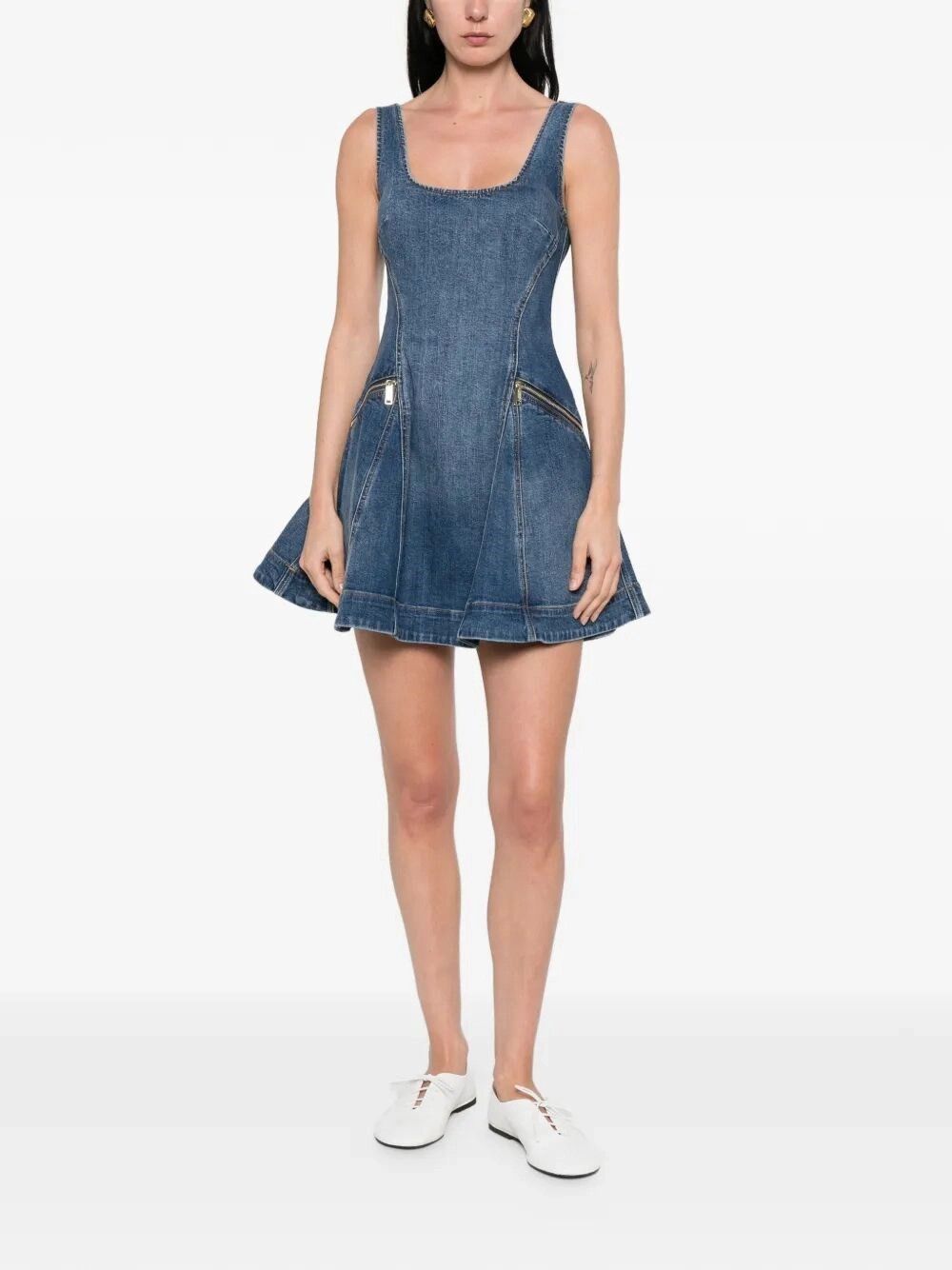 Self-Portrait Denim Flared Mini Dress Size M / US 6-8 / IT 42-44 - 2 Thumbnail