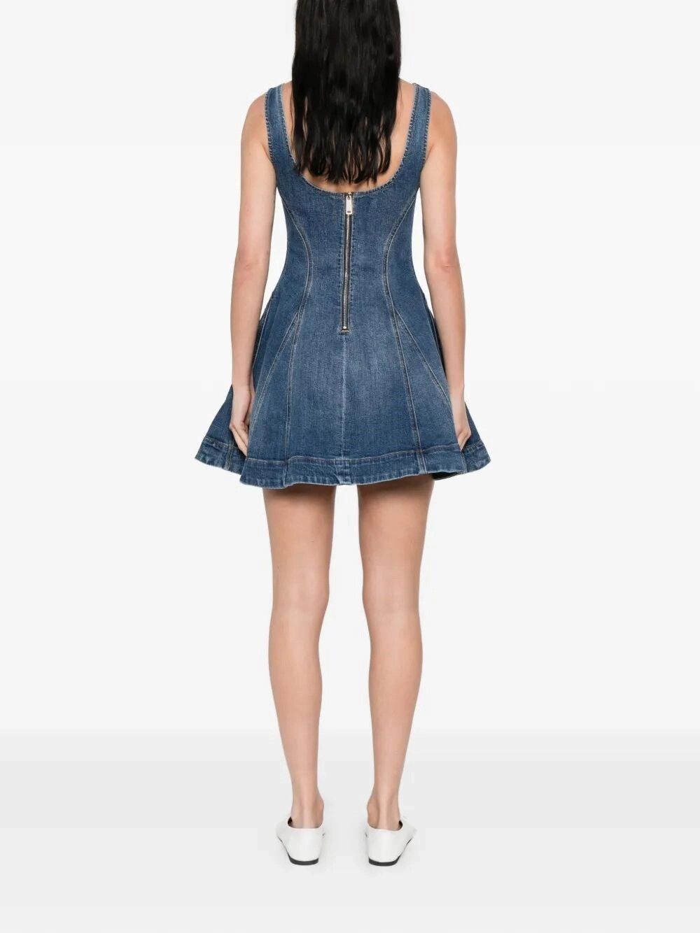 Self-Portrait Denim Flared Mini Dress Size M / US 6-8 / IT 42-44 - 3 Thumbnail