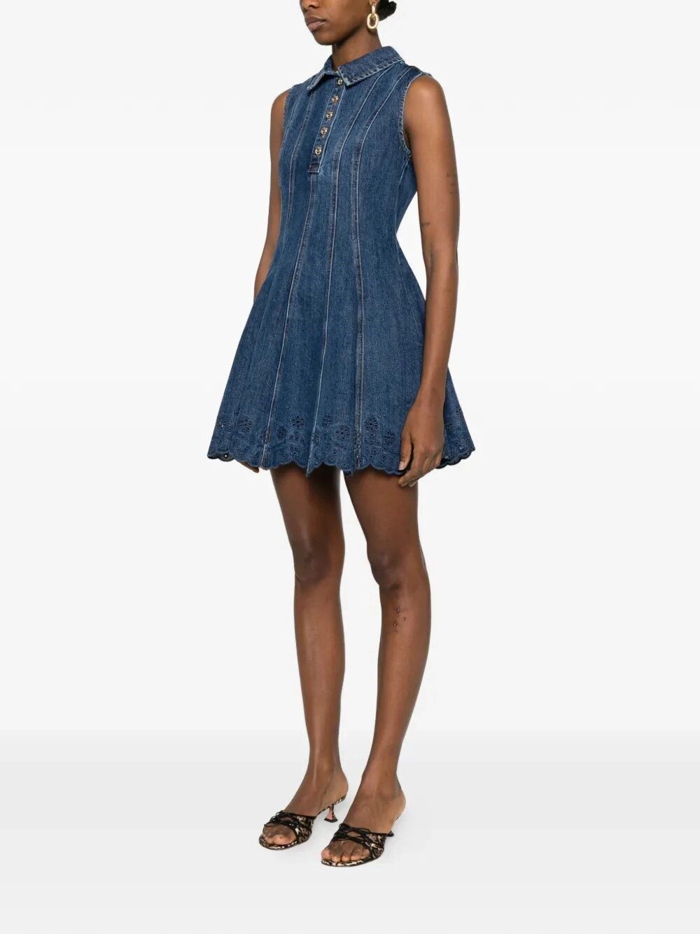 Self-Portrait Denim Broderie Mini Dress Size M / US 6-8 / IT 42-44 - 5 Thumbnail