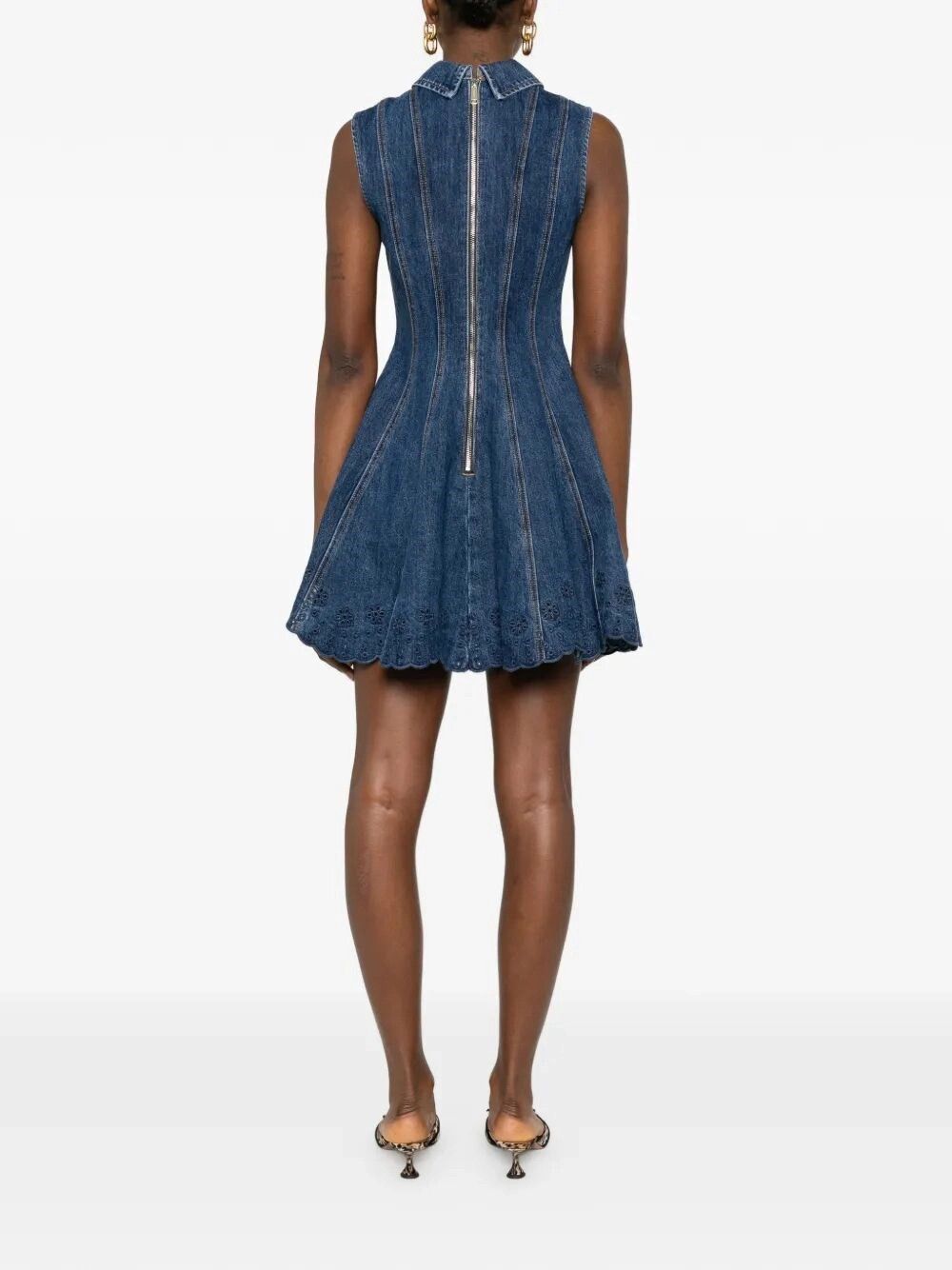 Self-Portrait Denim Broderie Mini Dress Size M / US 6-8 / IT 42-44 - 3 Thumbnail