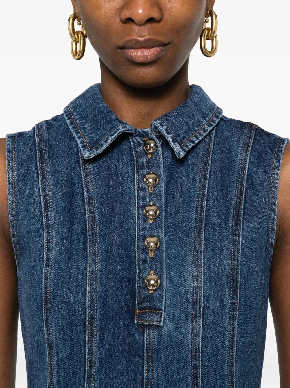 Self-Portrait Denim Broderie Mini Dress Size XS / US 0-2 / IT 36-38 - 4 Thumbnail