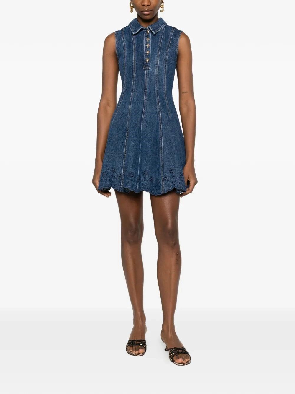 Self-Portrait Denim Broderie Mini Dress Size S / US 4 / IT 40 - 2 Thumbnail