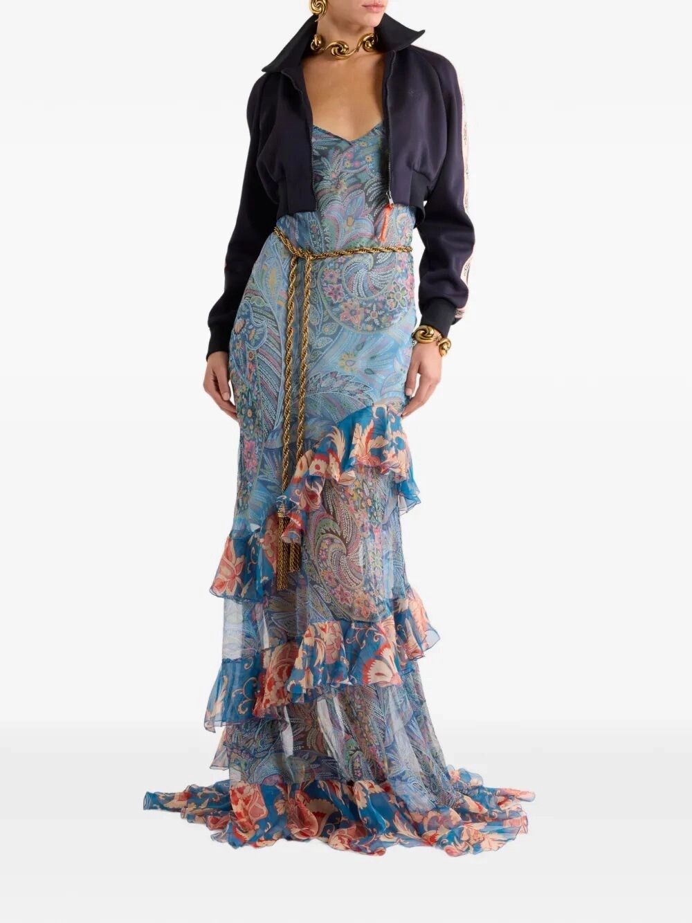 Etro Long Wide Dress With Ruffles At The Hem Size M / US 6-8 / IT 42-44 - 3 Thumbnail