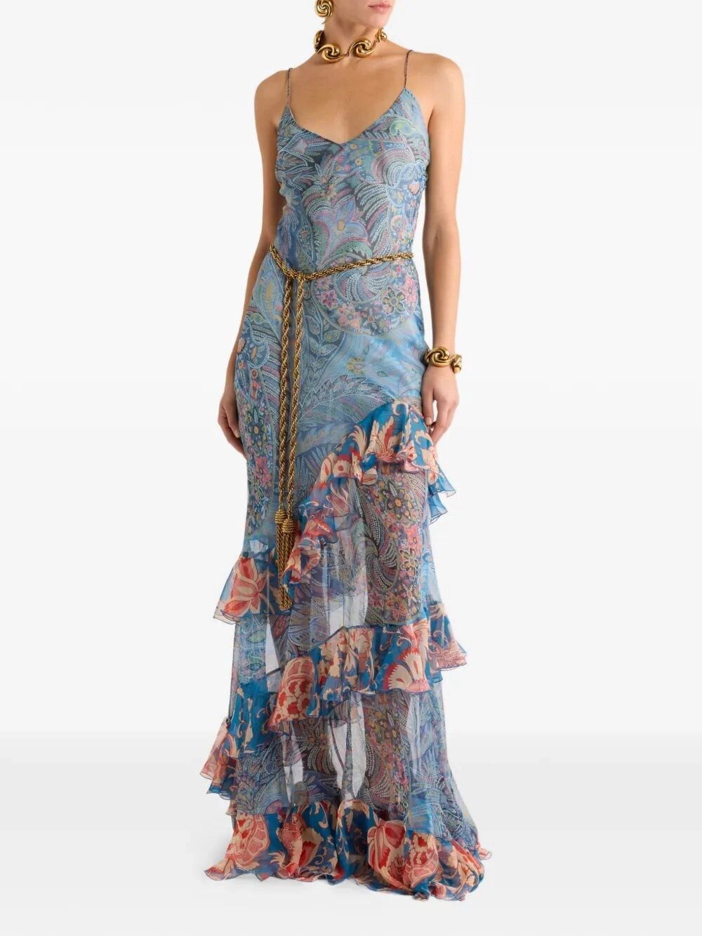 Etro Long Wide Dress With Ruffles At The Hem Size M / US 6-8 / IT 42-44 - 2 Thumbnail