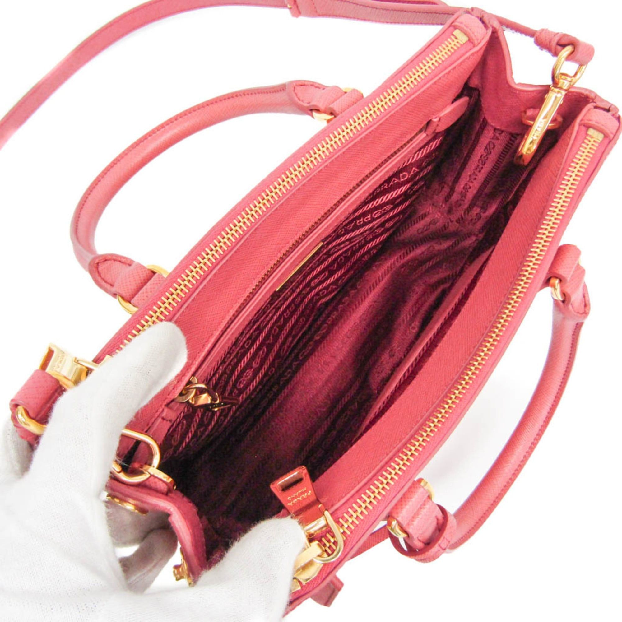 Prada Prada Saffiano Galleria BN2316 Women's Leather Handbag,Shoulder Bag Pink Size ONE SIZE - 3 Thumbnail