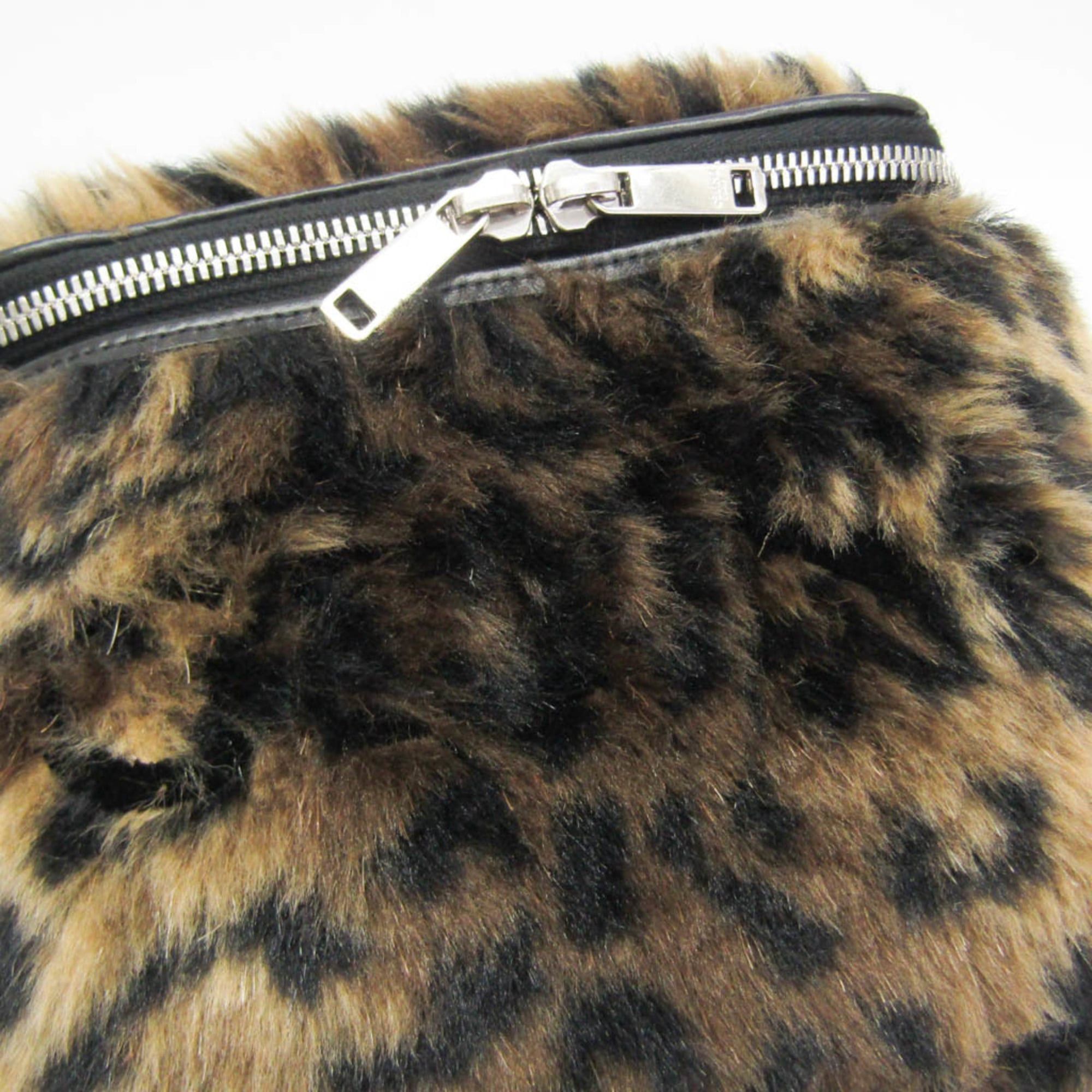 Celine Celine Fluffy Box Leopard Women's Leather,Faux Fur Shoulder Bag Beige,Black Size ONE SIZE - 15 Thumbnail