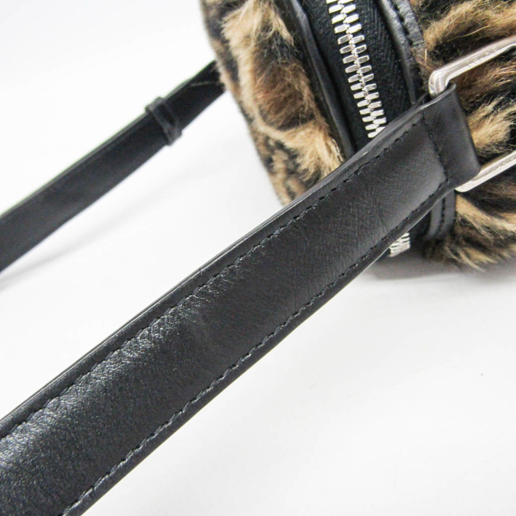 Celine Celine Fluffy Box Leopard Women's Leather,Faux Fur Shoulder Bag Beige,Black Size ONE SIZE - 10 Thumbnail