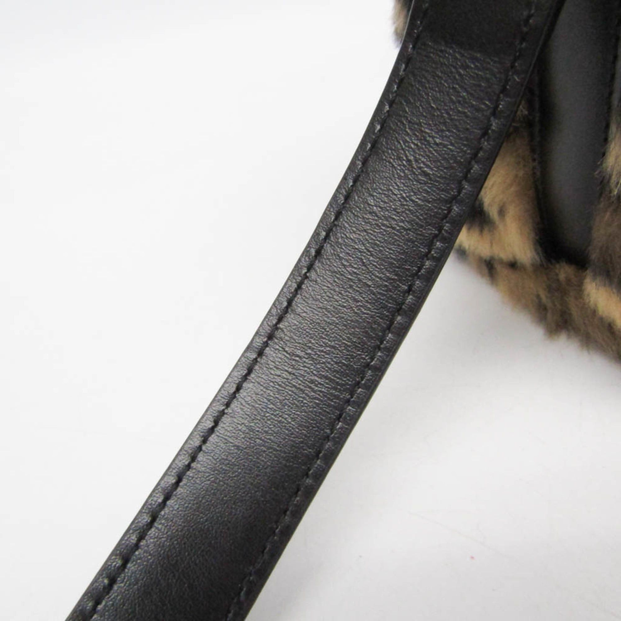 Celine Celine Fluffy Box Leopard Women's Leather,Faux Fur Shoulder Bag Beige,Black Size ONE SIZE - 8 Thumbnail
