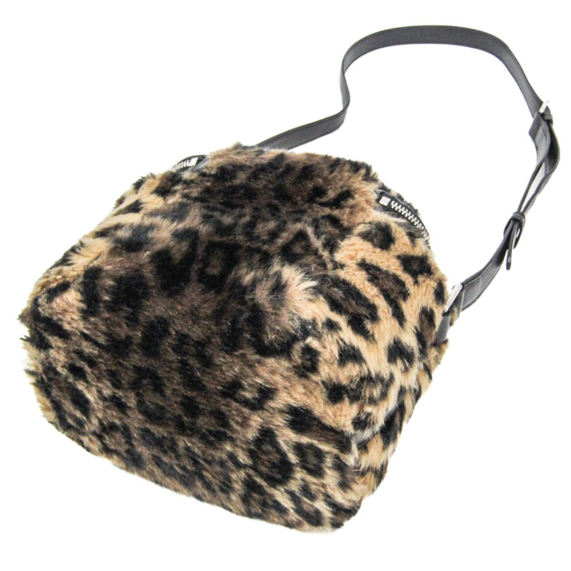 Celine Celine Fluffy Box Leopard Women's Leather,Faux Fur Shoulder Bag Beige,Black Size ONE SIZE - 2 Thumbnail