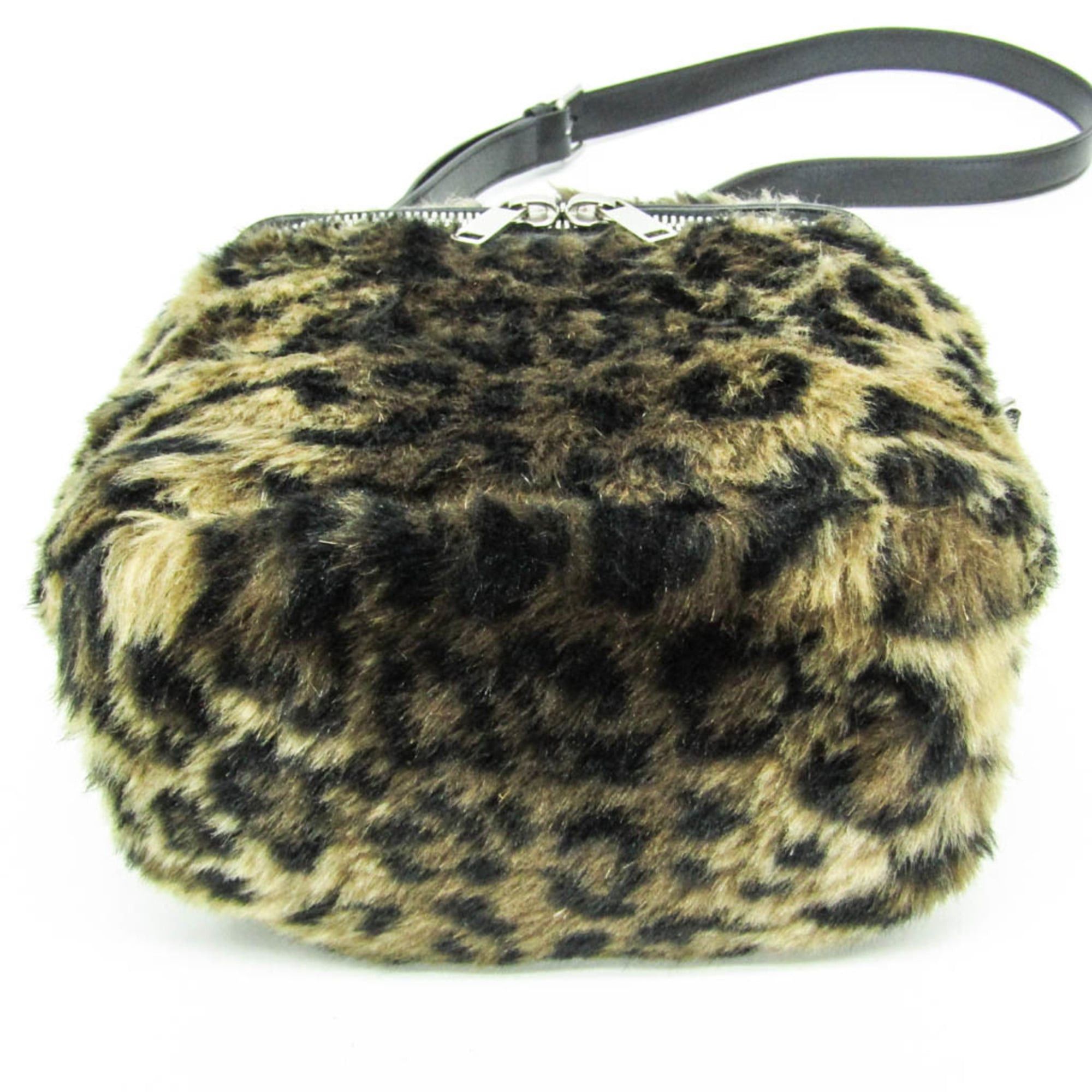 Celine Celine Fluffy Box Leopard Women's Leather,Faux Fur Shoulder Bag Beige,Black Size ONE SIZE - 4 Thumbnail