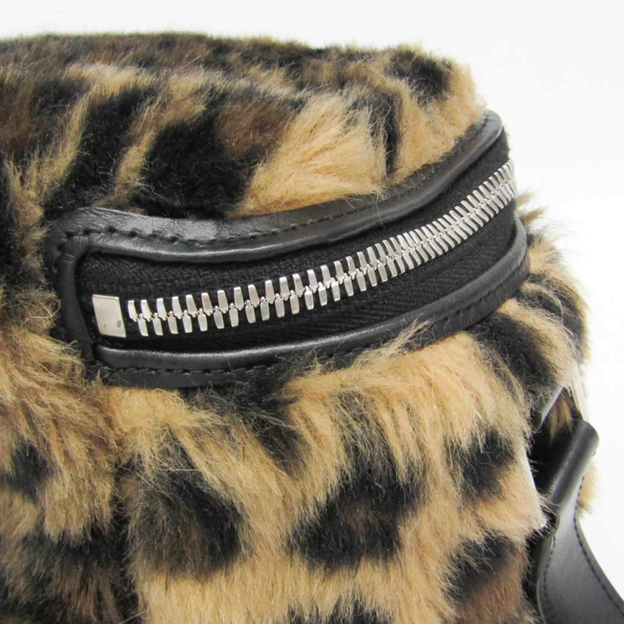 Celine Celine Fluffy Box Leopard Women's Leather,Faux Fur Shoulder Bag Beige,Black Size ONE SIZE - 6 Thumbnail