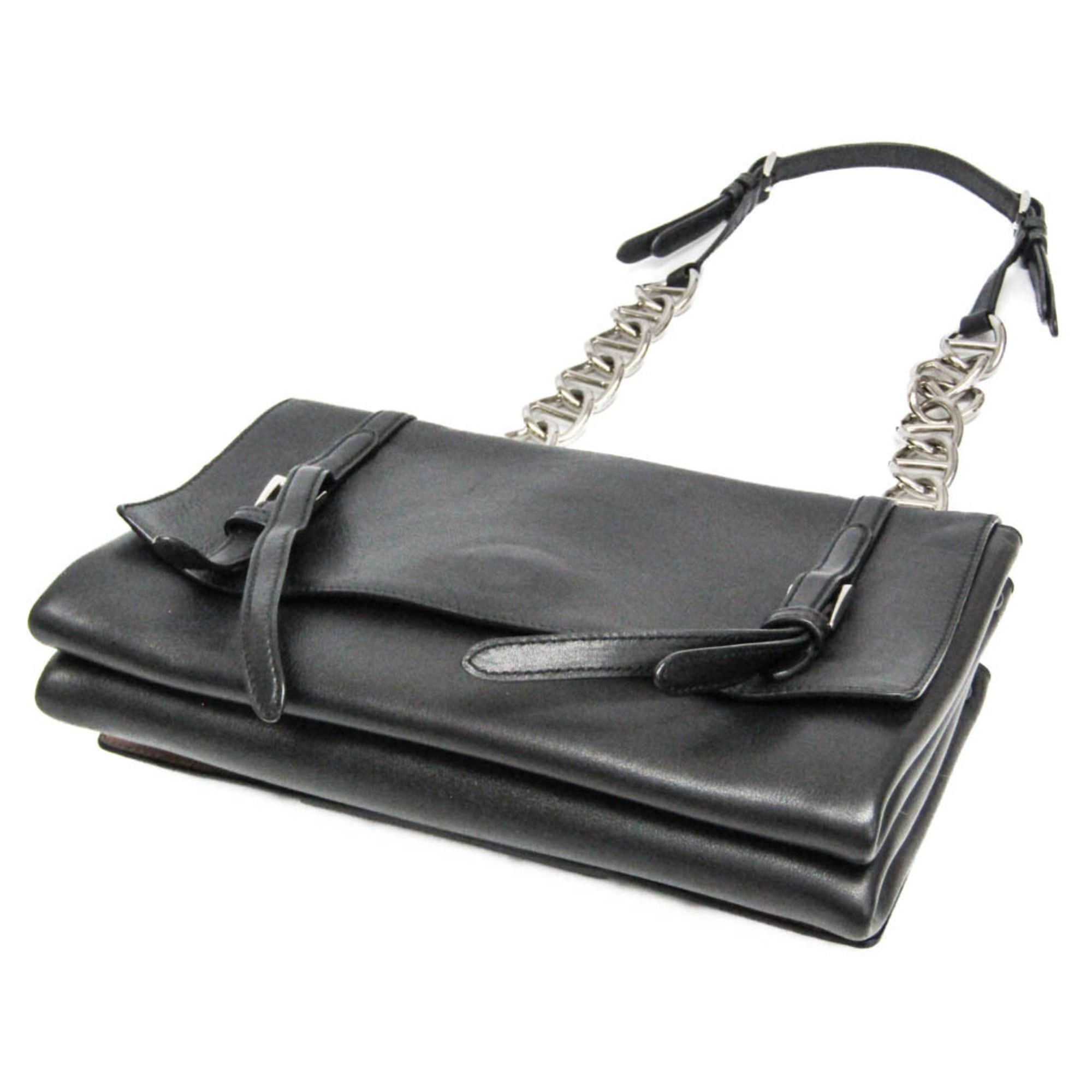 Prada Prada Double Flap Chain Shoulder Bag Women's Leather Shoulder Bag Black Size ONE SIZE - 2 Thumbnail