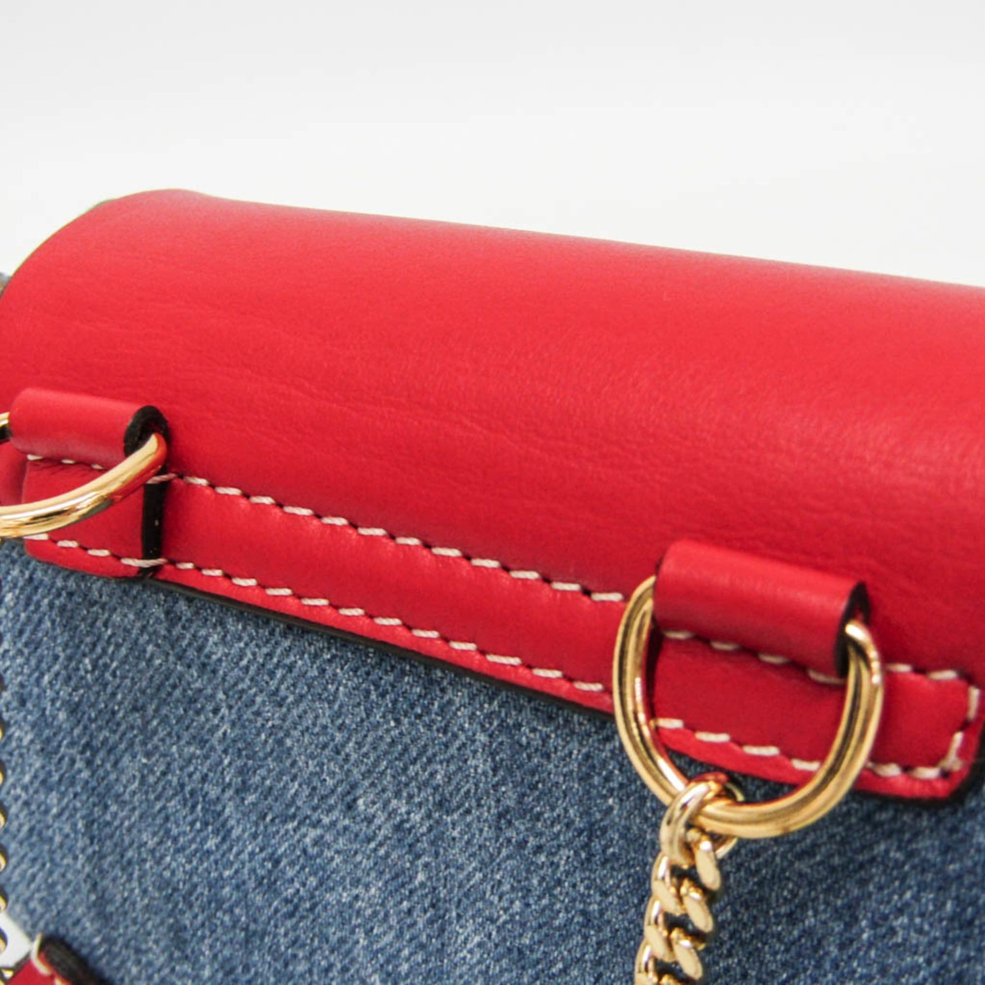 Chloe Chloé Drew Mini Crossbody Backpack CHC21SP100E27664 Women's Denim,Leather Backpack,Shoulder Bag Blue,Red Color Size ONE SIZE - 8 Thumbnail