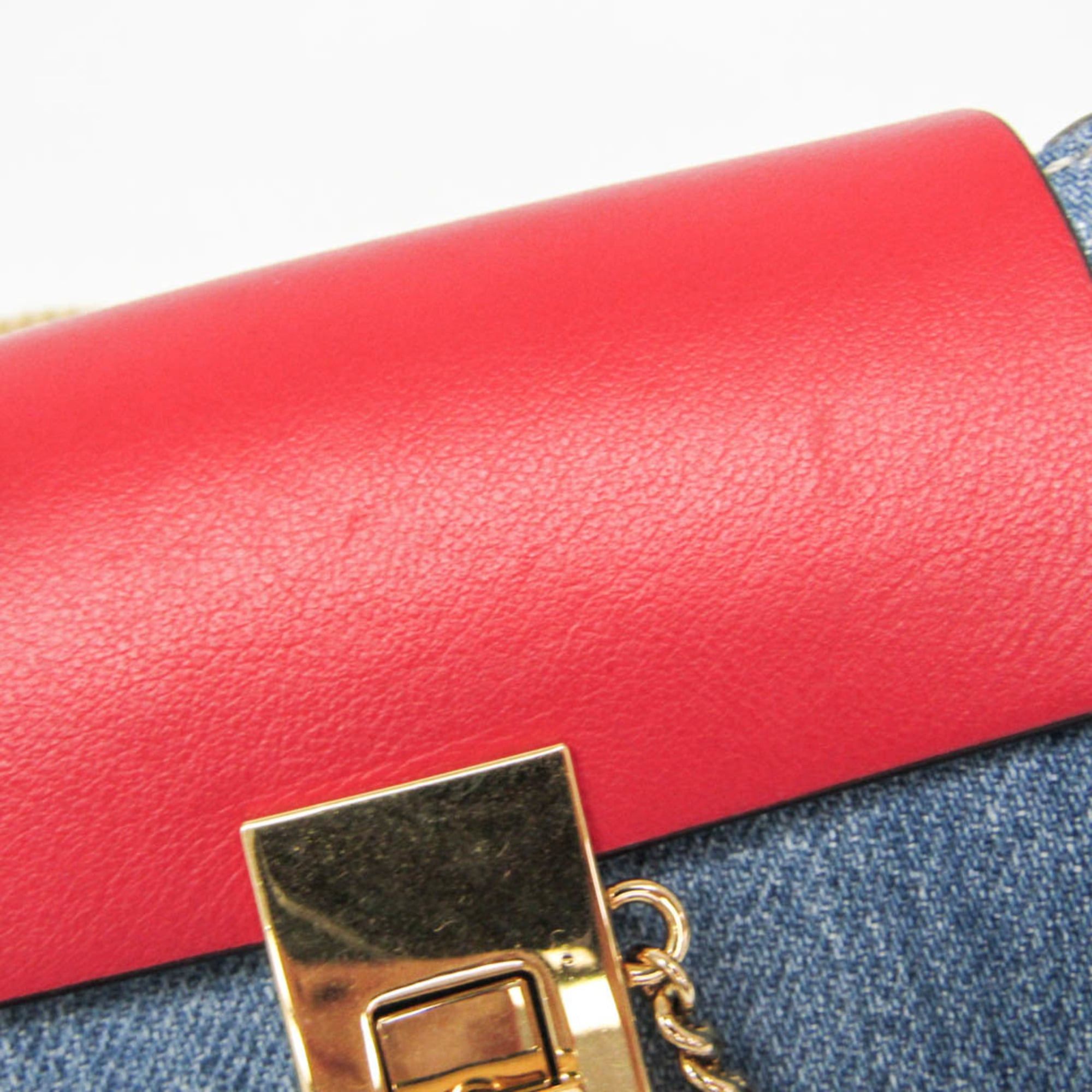 Chloe Chloé Drew Mini Crossbody Backpack CHC21SP100E27664 Women's Denim,Leather Backpack,Shoulder Bag Blue,Red Color Size ONE SIZE - 11 Thumbnail