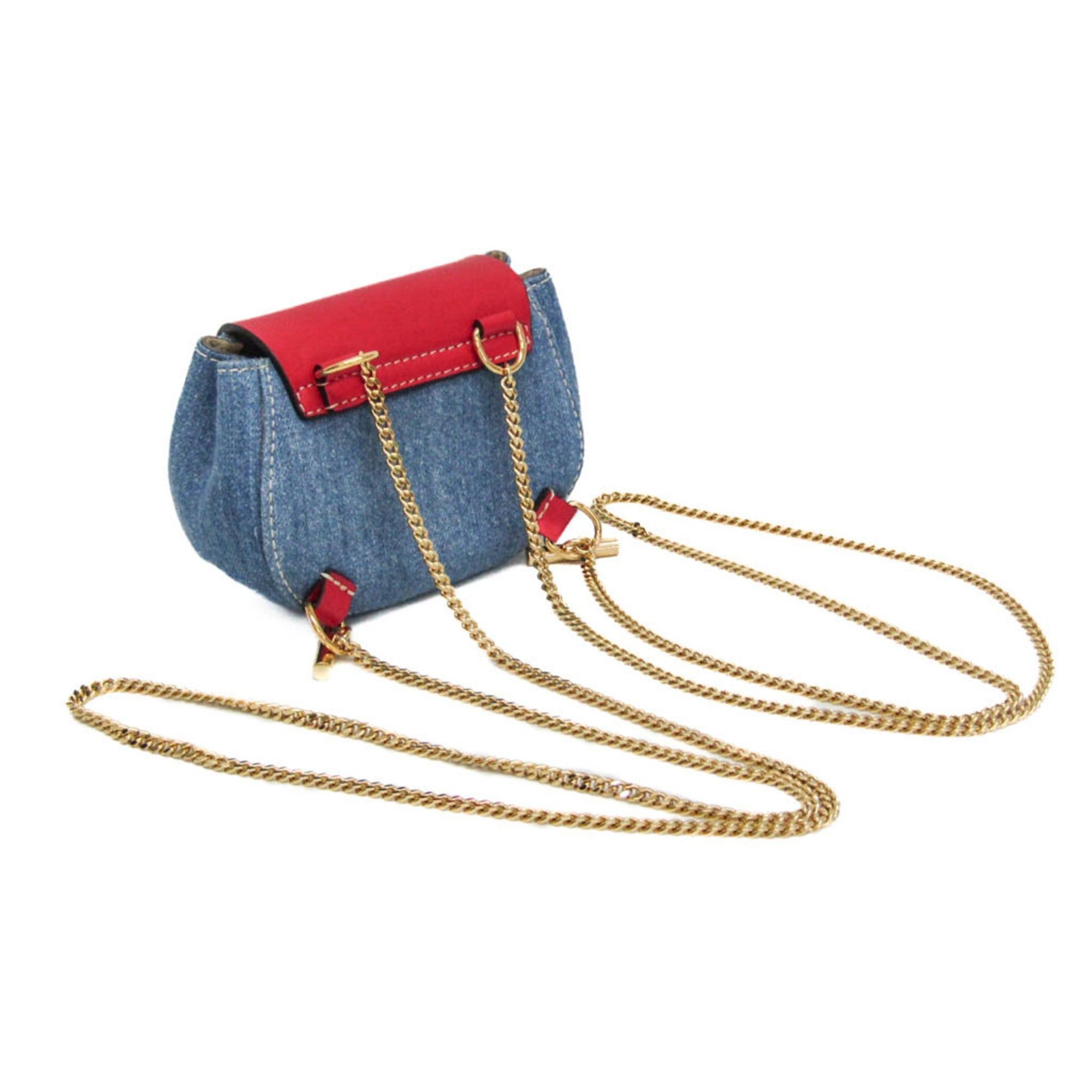 Chloe Chloé Drew Mini Crossbody Backpack CHC21SP100E27664 Women's Denim,Leather Backpack,Shoulder Bag Blue,Red Color Size ONE SIZE - 2 Thumbnail