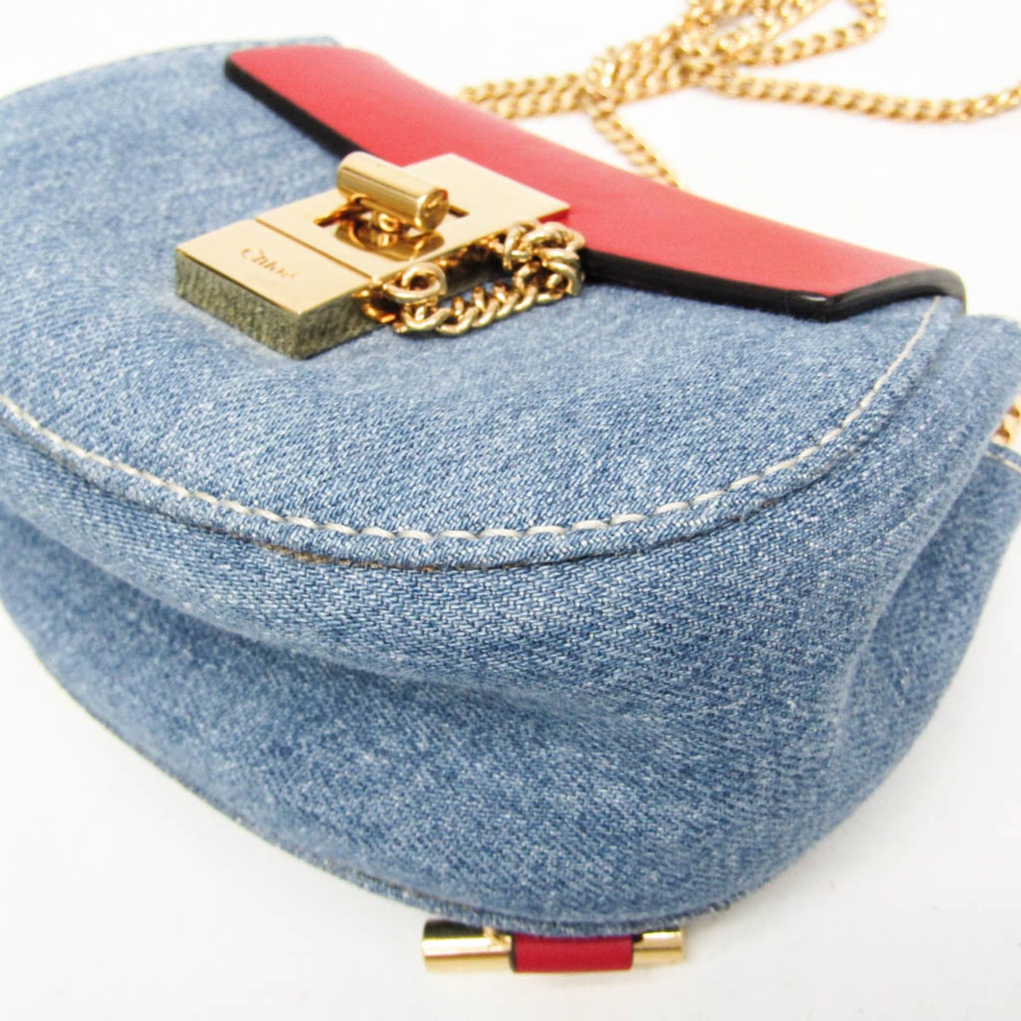 Chloe Chloé Drew Mini Crossbody Backpack CHC21SP100E27664 Women's Denim,Leather Backpack,Shoulder Bag Blue,Red Color Size ONE SIZE - 5 Thumbnail