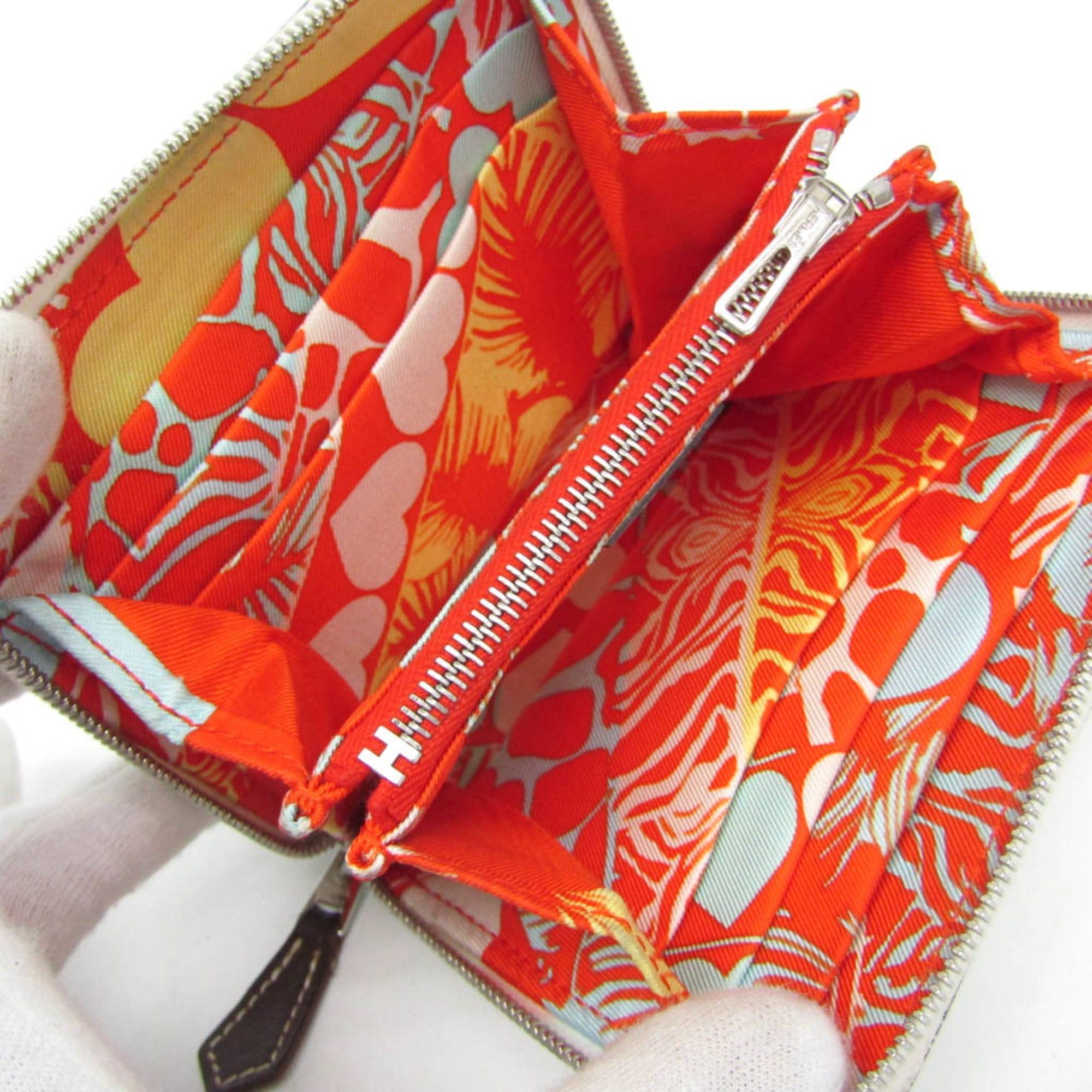 Hermes Hermes Azap Silk In Compact Women's Epsom Leather Coin Purse/coin Case Orange,White Size ONE SIZE - 3 Thumbnail