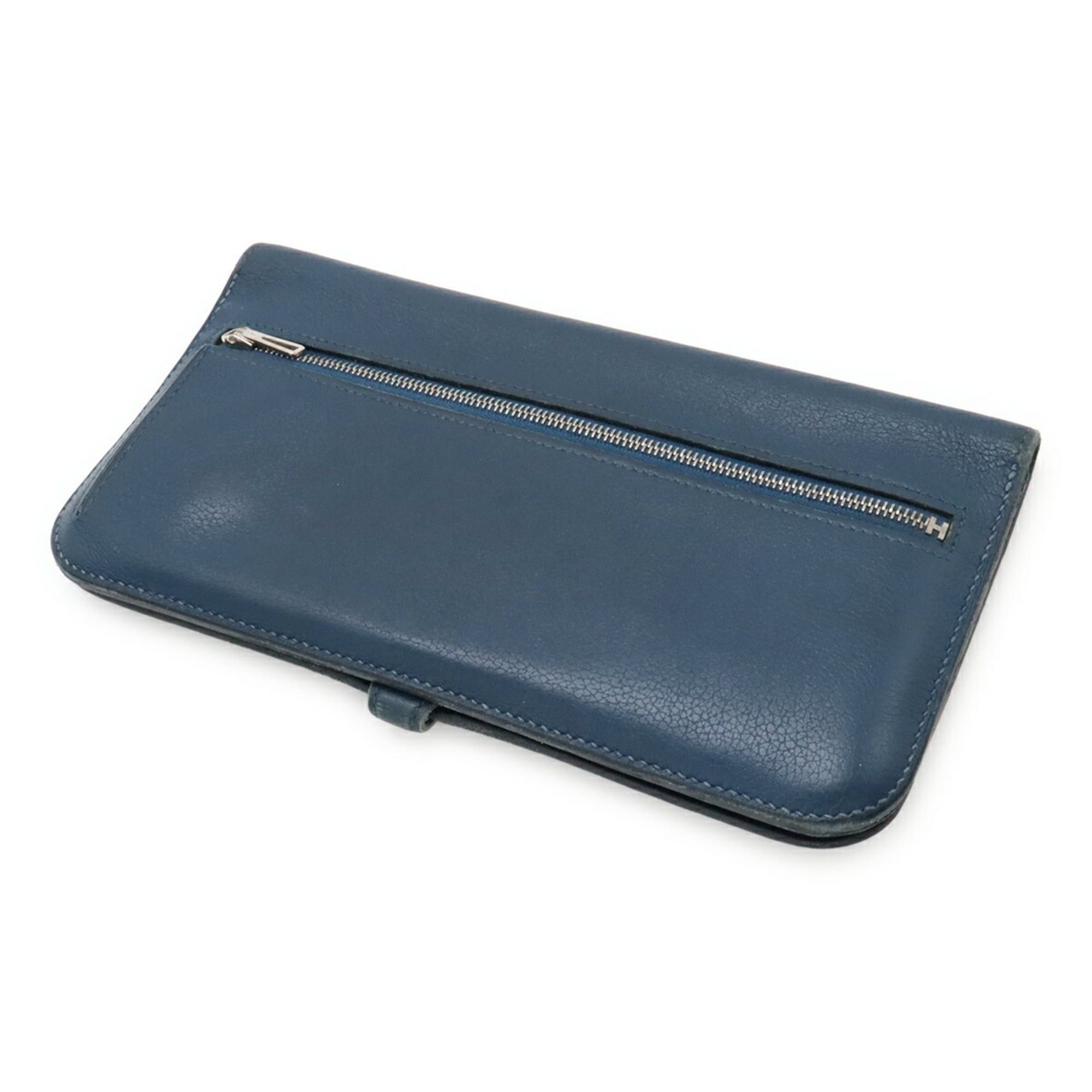Hermes HERMES Dogon Rect Verso Long Bi-fold Wallet Leather Blue D Stamp Size ONE SIZE - 3 Thumbnail
