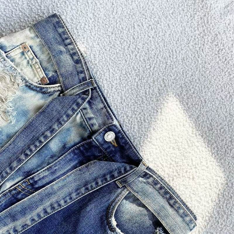 Givenchy Givenchy Logo Belt Distressed Denim Mini Skirt 38 Size 27" / US 4 / IT 40 - 7 Thumbnail