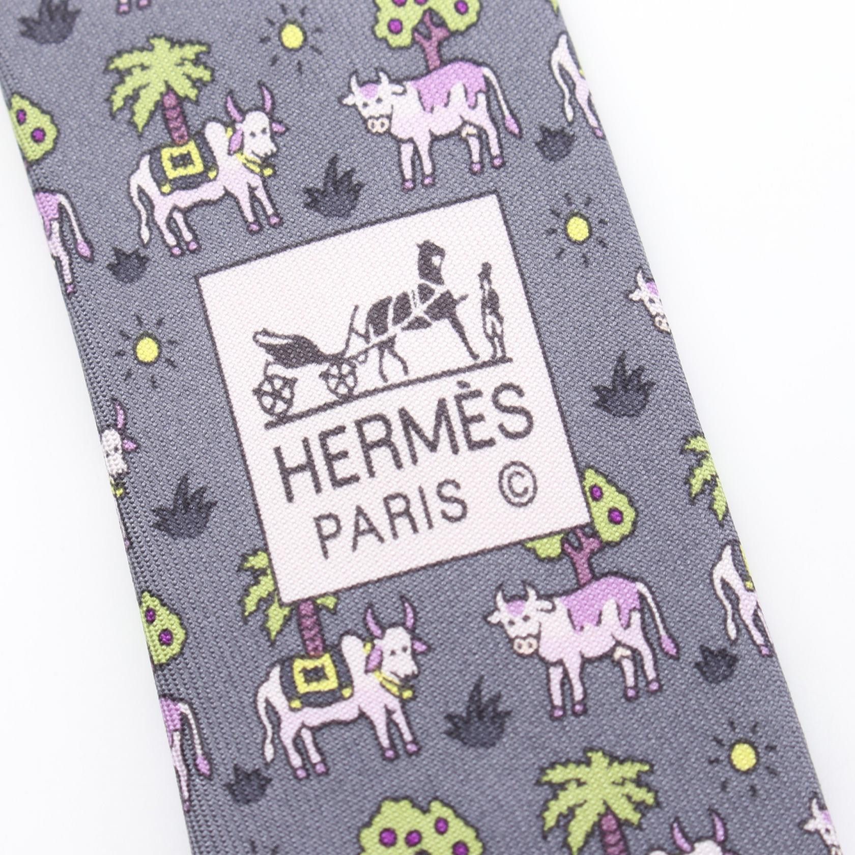 Hermes Hermes Hermes Cow Pattern Silk Tie Textile Necktie DUTY FREE for USA Size ONE SIZE - 4 Thumbnail