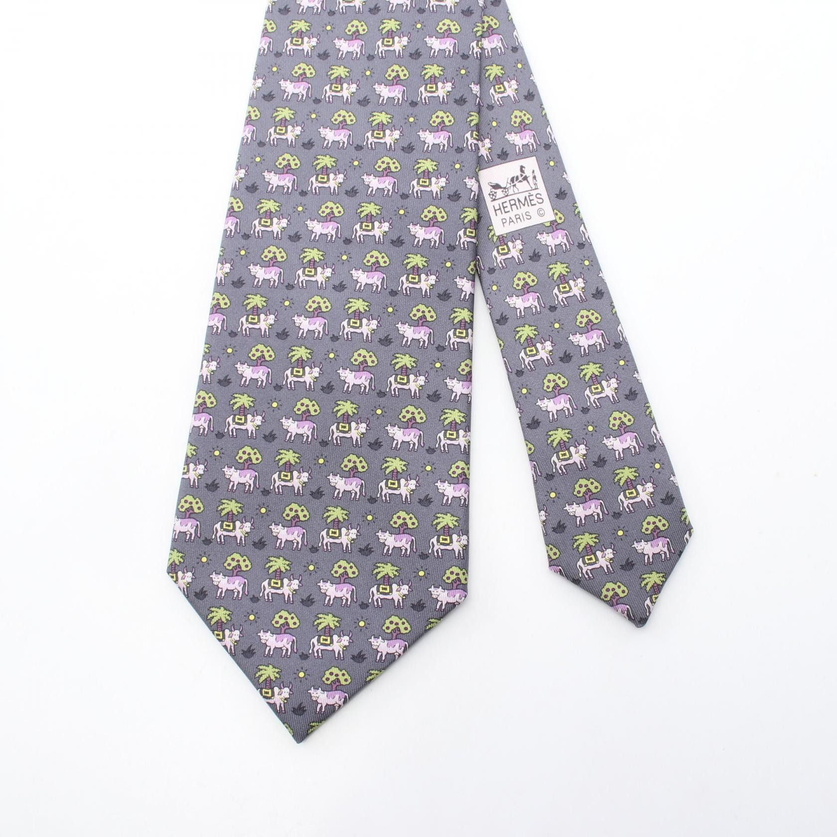Hermes Hermes Hermes Cow Pattern Silk Tie Textile Necktie DUTY FREE for USA Size ONE SIZE - 2 Thumbnail