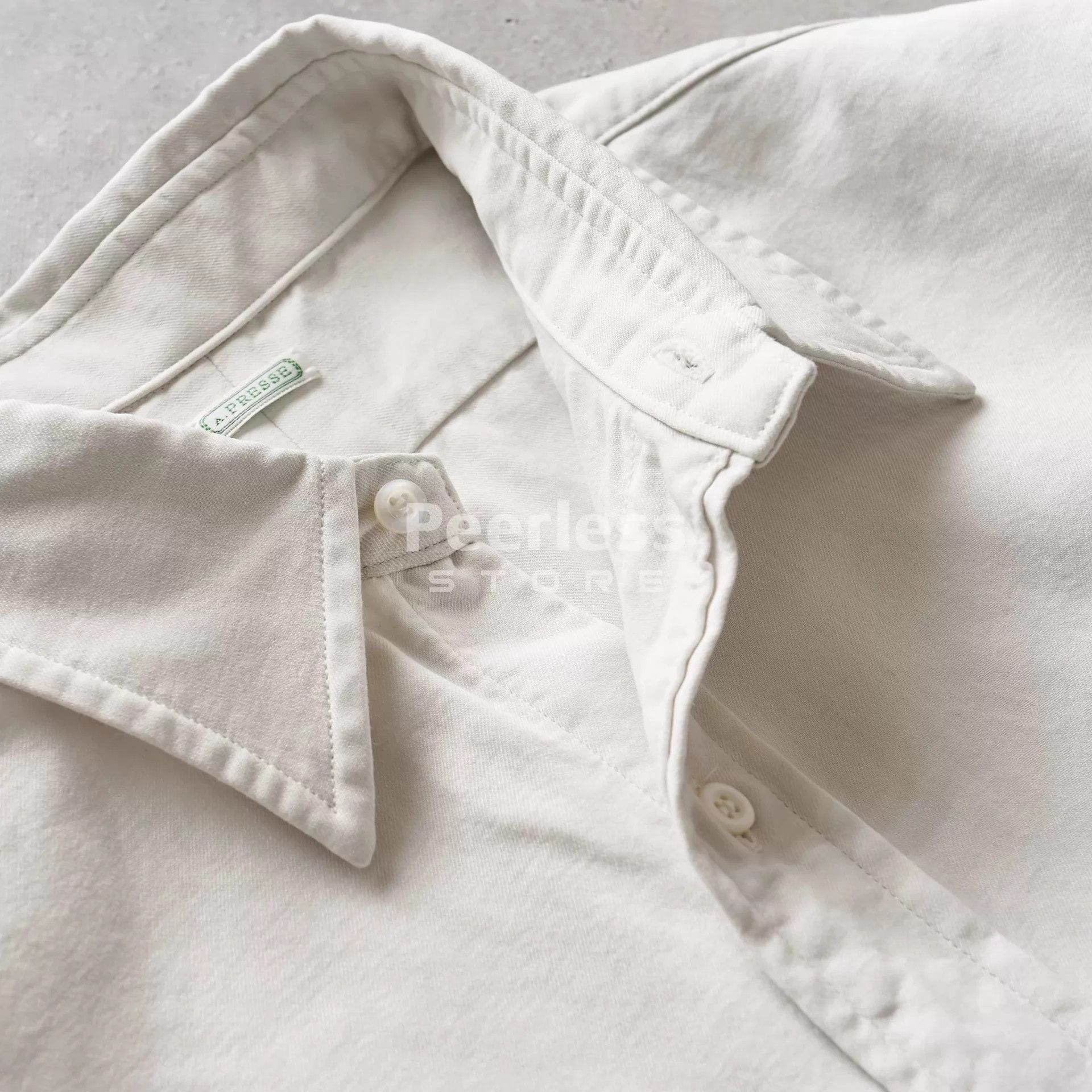 A.PRESSE Double Weave Twill Shirt in Pale Gray/White Size US M / EU 48-50 / 2 - 3 Thumbnail