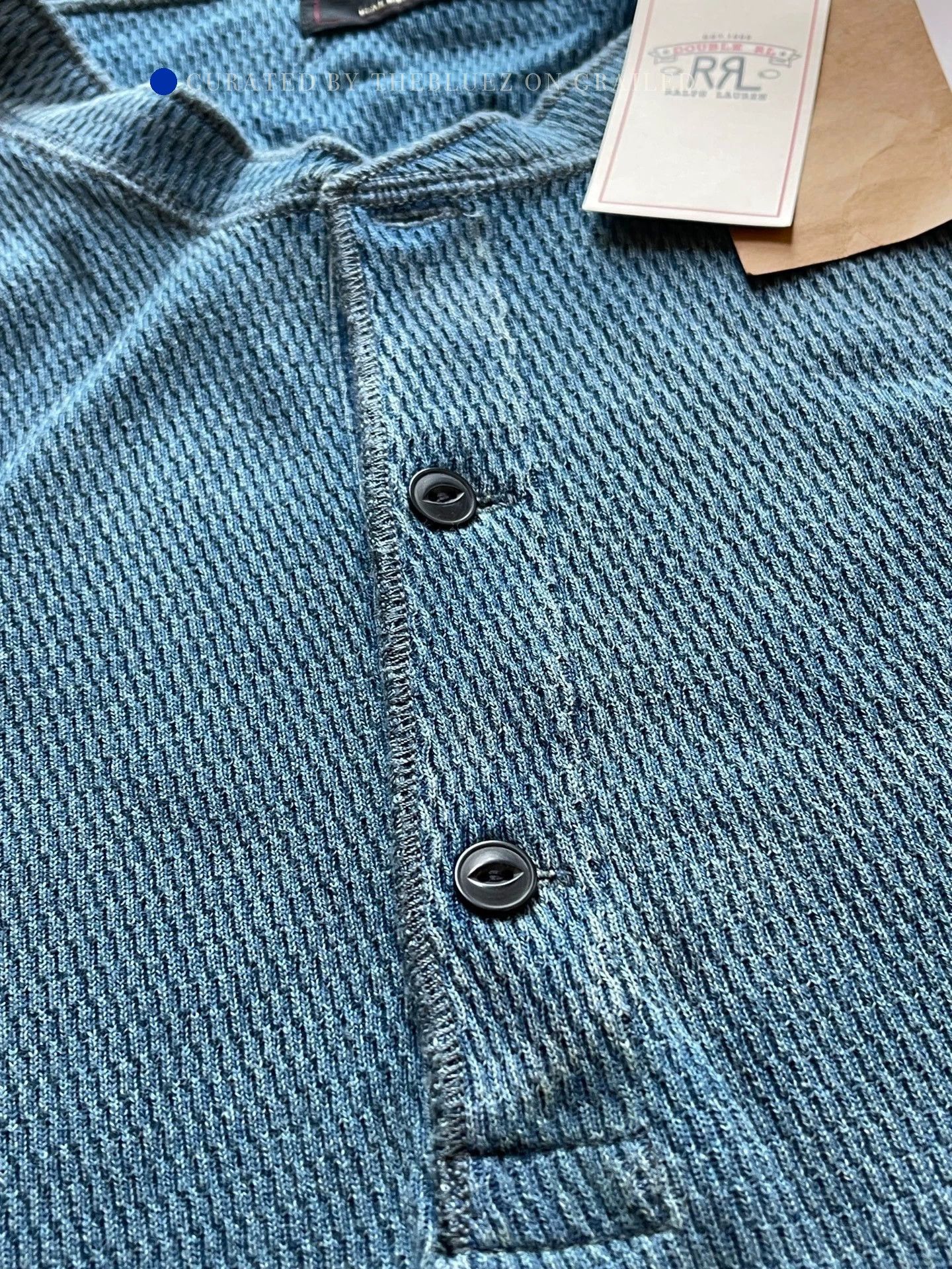 RRL Ralph Lauren Indigo Long Sleeve Henry T-Shirt Size US L / EU 52-54 / 3 - 3 Thumbnail