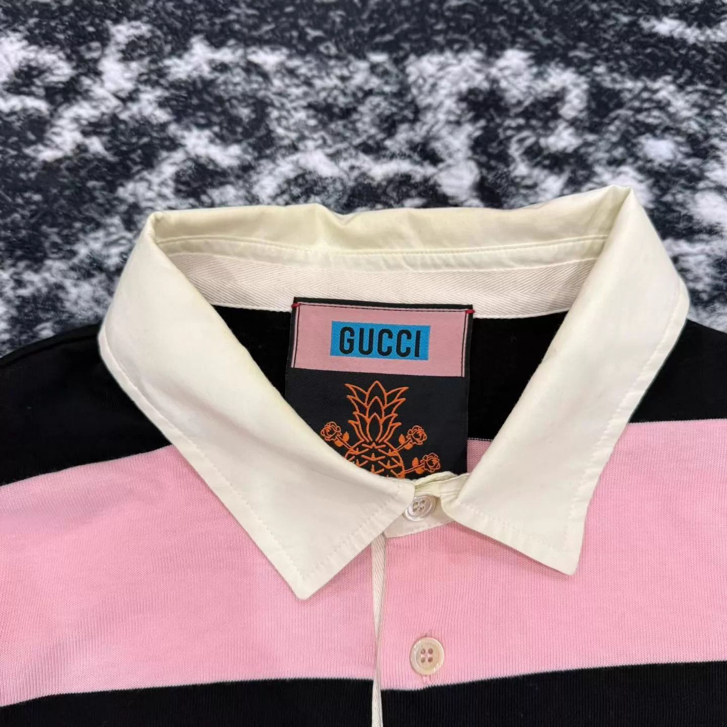 Gucci Striped Pink Polo with Pineapple Embroidery Size US XXL / EU 58 / 5 - 2 Thumbnail