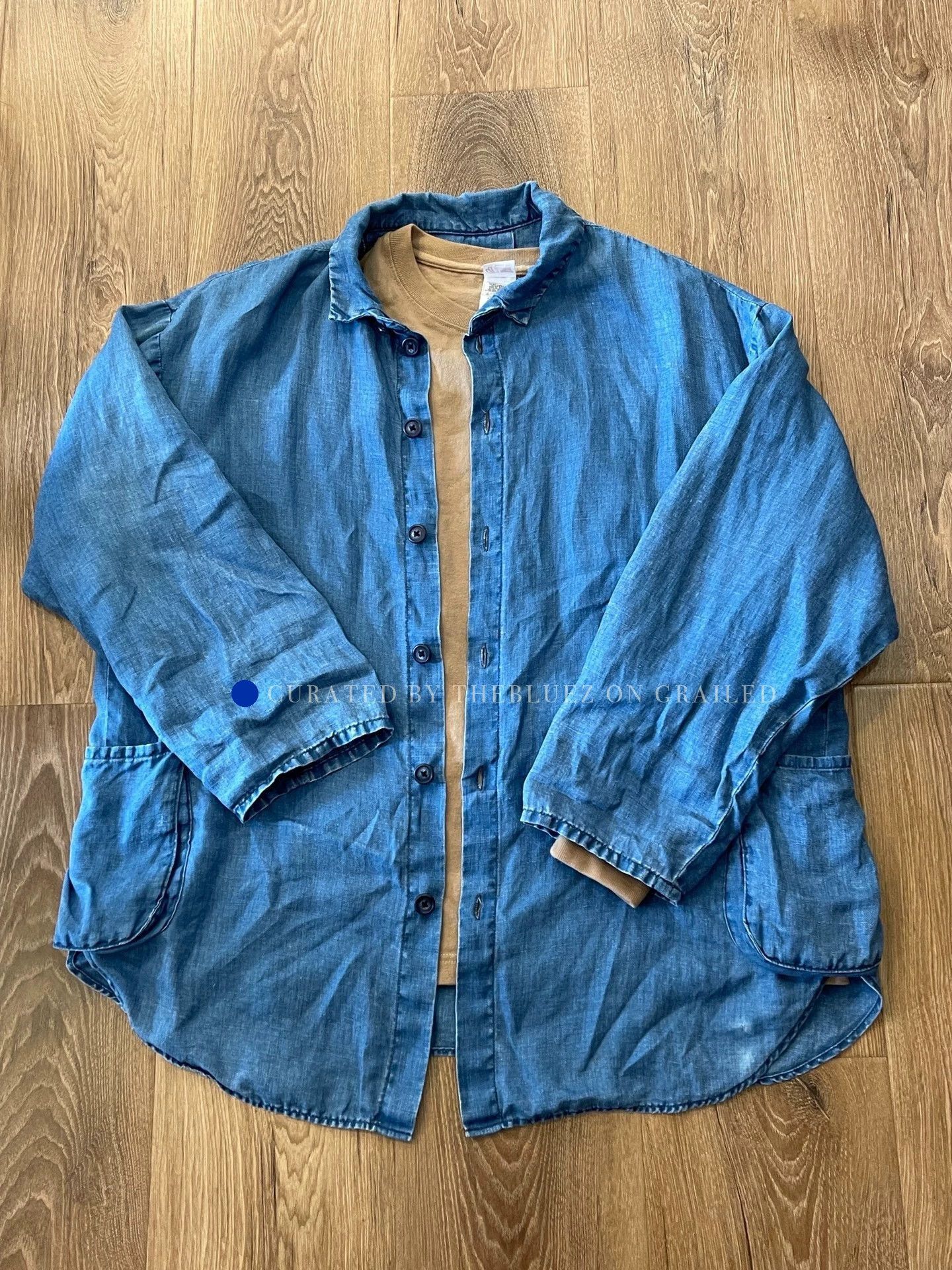 Porter Classic Washed Indigo Linen Button-Up Size US M / EU 48-50 / 2 - 2 Thumbnail
