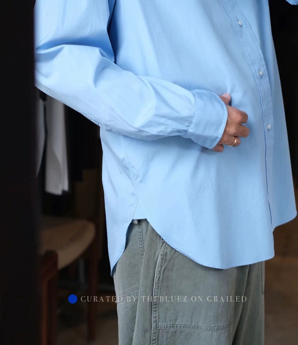 A.PRESSE Sky Blue Regular Collar Button Up Shirt Size US M / EU 48-50 / 2 - 4 Thumbnail