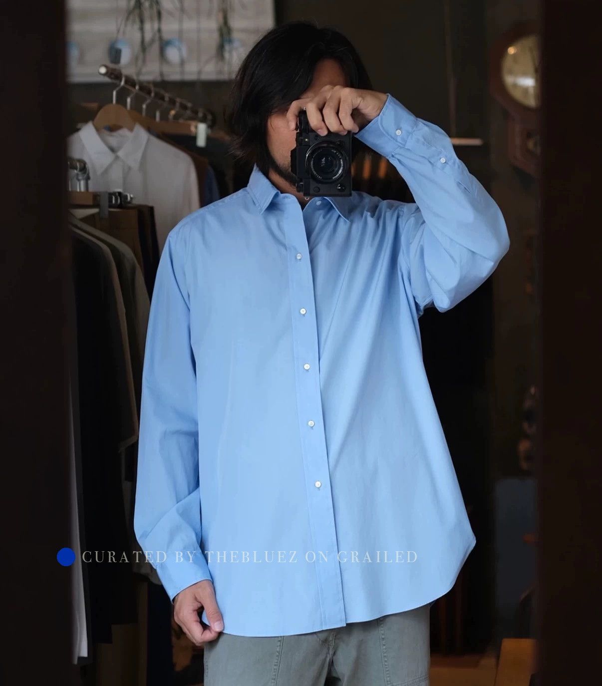A.PRESSE Sky Blue Regular Collar Button Up Shirt Size US M / EU 48-50 / 2 - 2 Thumbnail