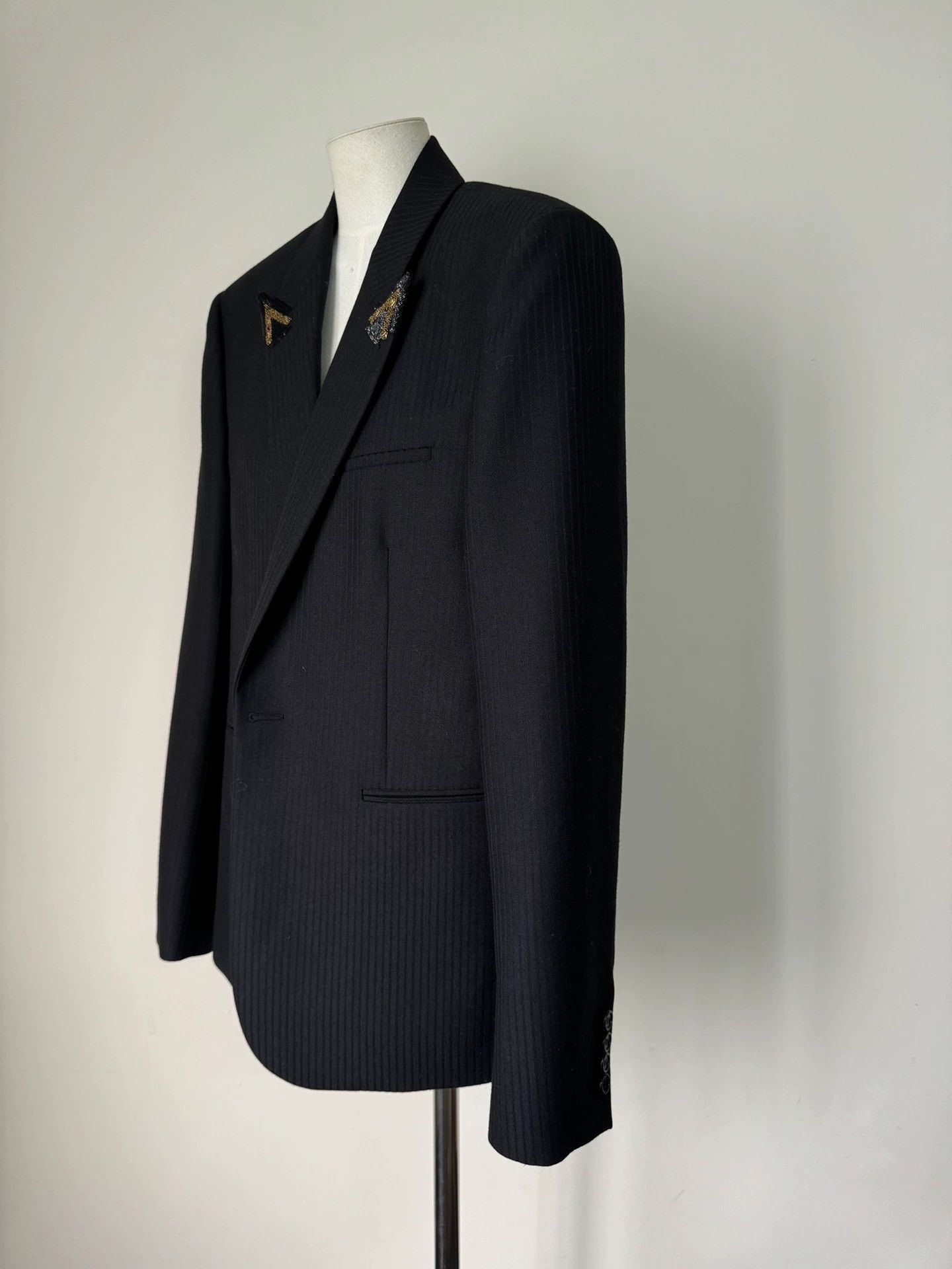 Saint Laurent Paris Elegant Black Wool-Silk Beaded Suit Jacket Size US M / EU 48-50 / 2 - 3 Thumbnail