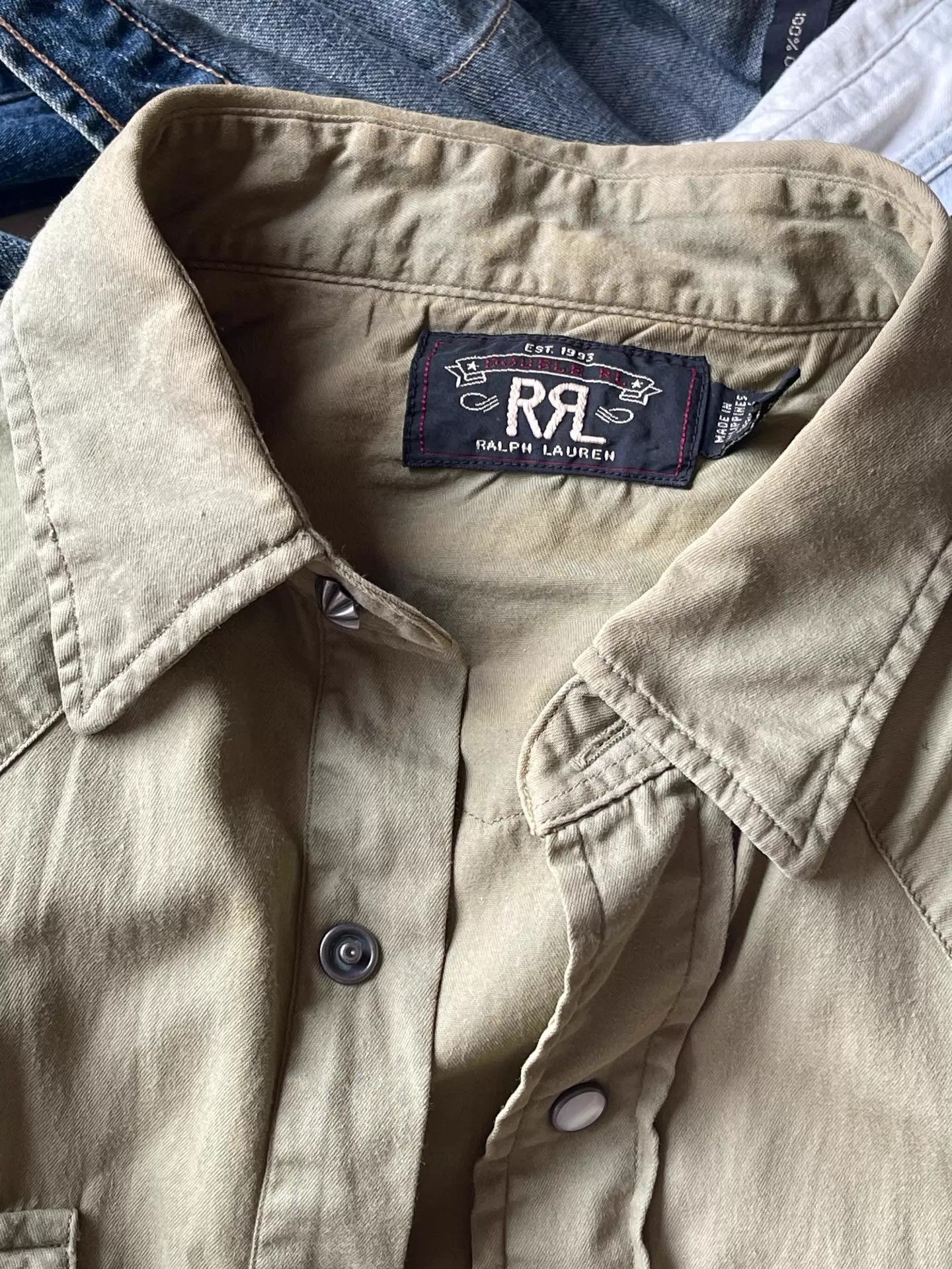RRL Ralph Lauren Slim Fit Twill Western Shirt in Green Size US S / EU 44-46 / 1 - 5 Thumbnail