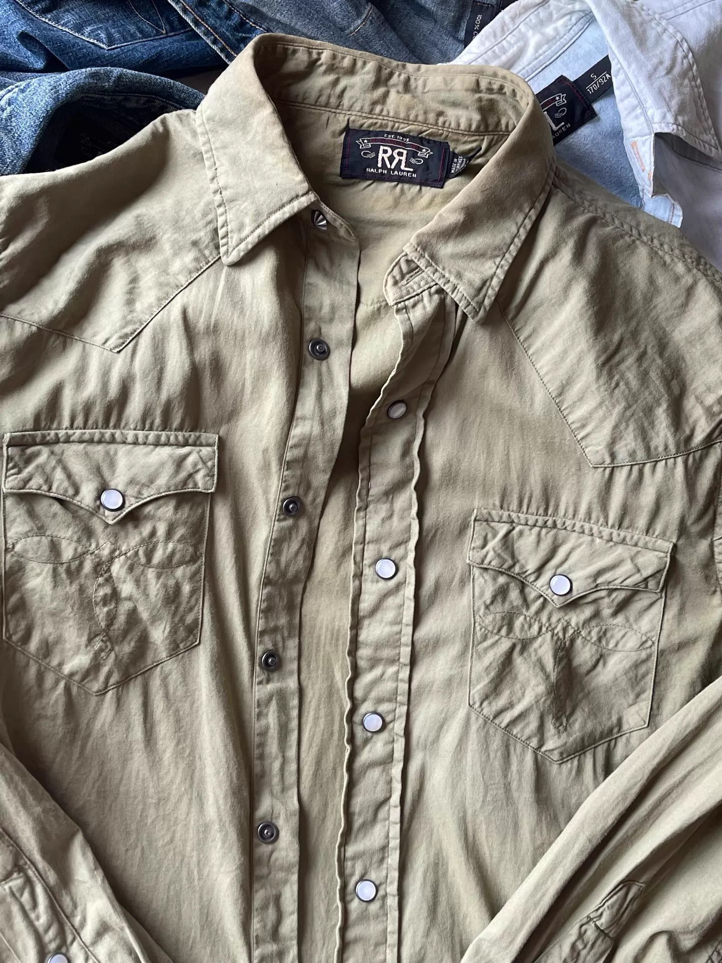 RRL Ralph Lauren Slim Fit Twill Western Shirt in Green Size US S / EU 44-46 / 1 - 3 Thumbnail