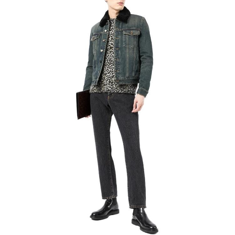 Saint Laurent Paris Saint Laurent Fur Collar Denim Jacket Size L Size US L / EU 52-54 / 3 - 5 Thumbnail